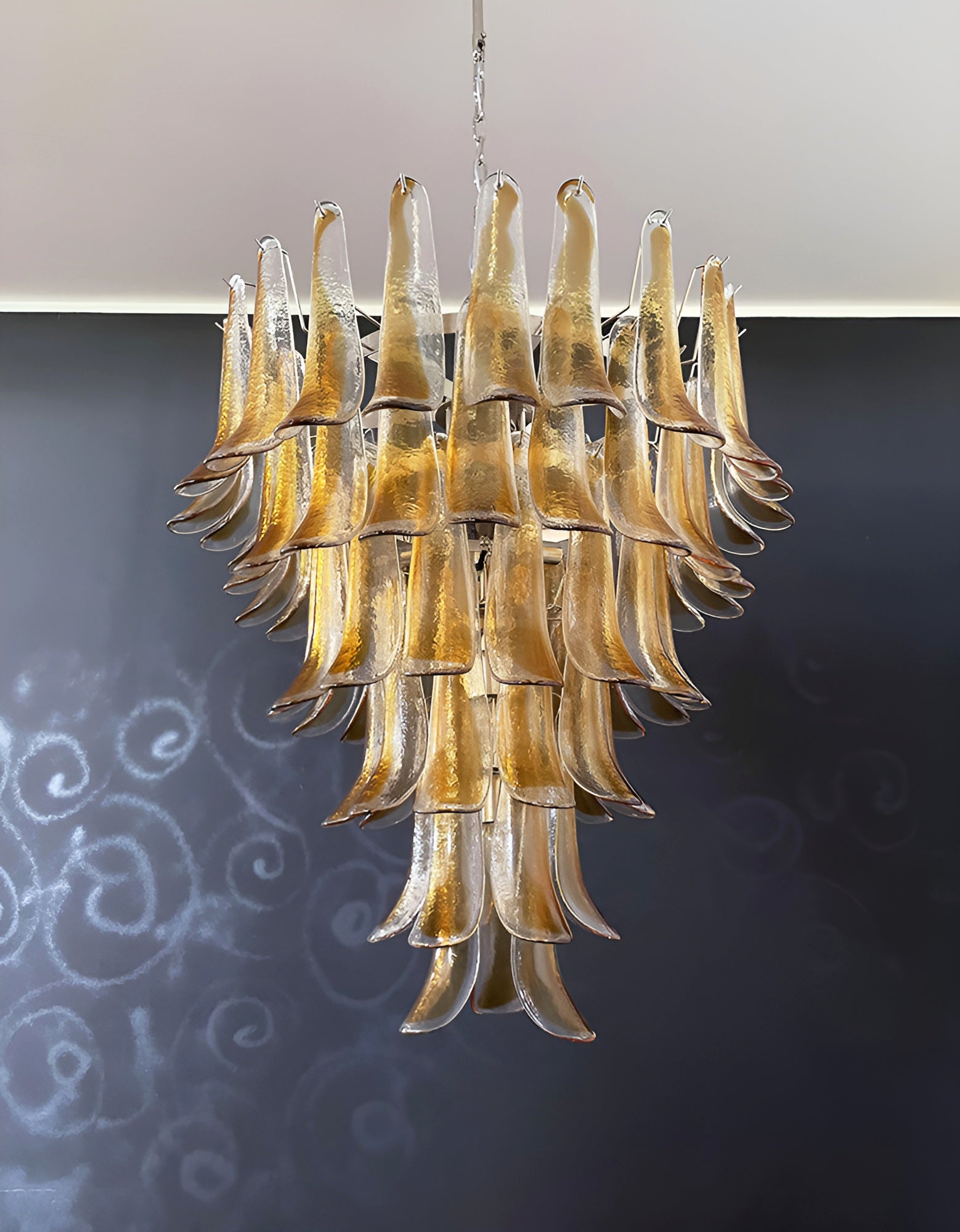 Aurora Chandelier Amber Glass Petals Layered Luxury-Neutral Decor