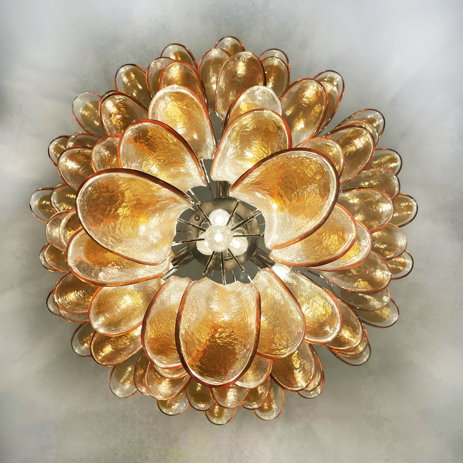 Aurora Chandelier Amber Glass Petals Layered Luxury-Neutral Decor