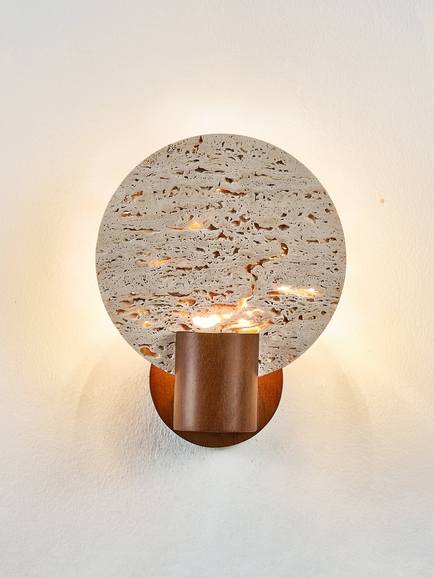 Solis Travertine Round Wall Light-Neutral Decor
