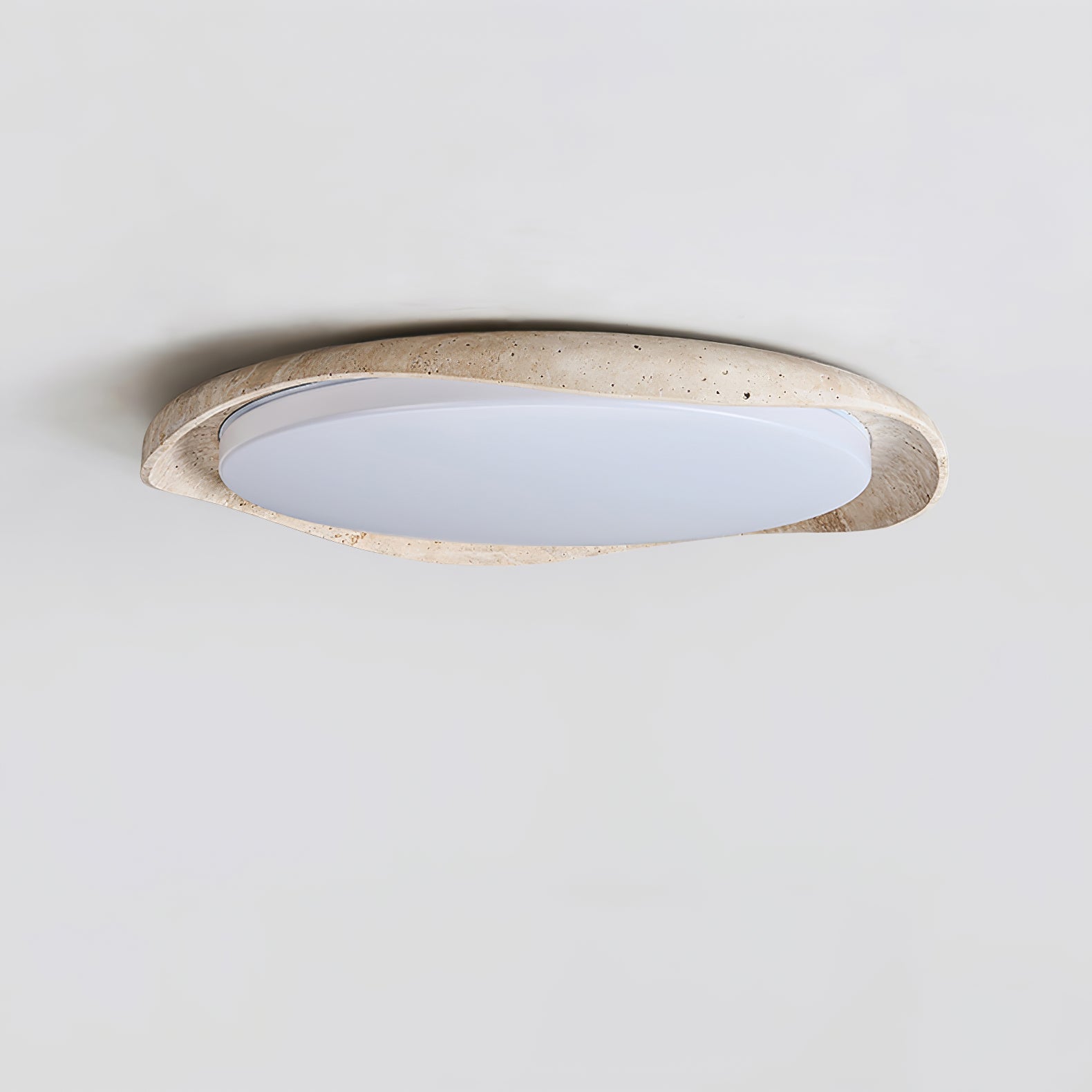 Adoros Rimmed-Circle Travertine Ceiling Light-Neutral Decor