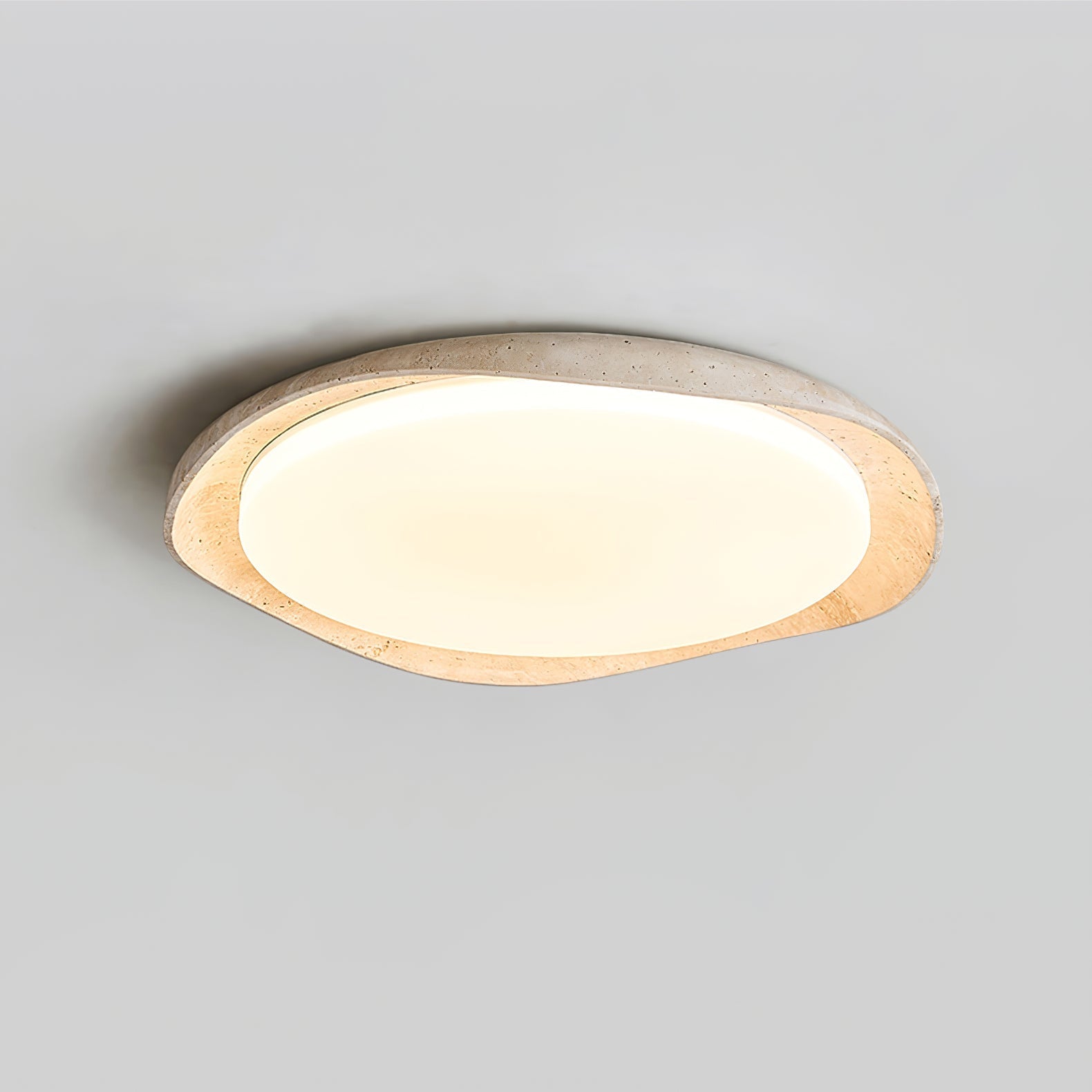 Adoros Rimmed-Circle Travertine Ceiling Light-Neutral Decor
