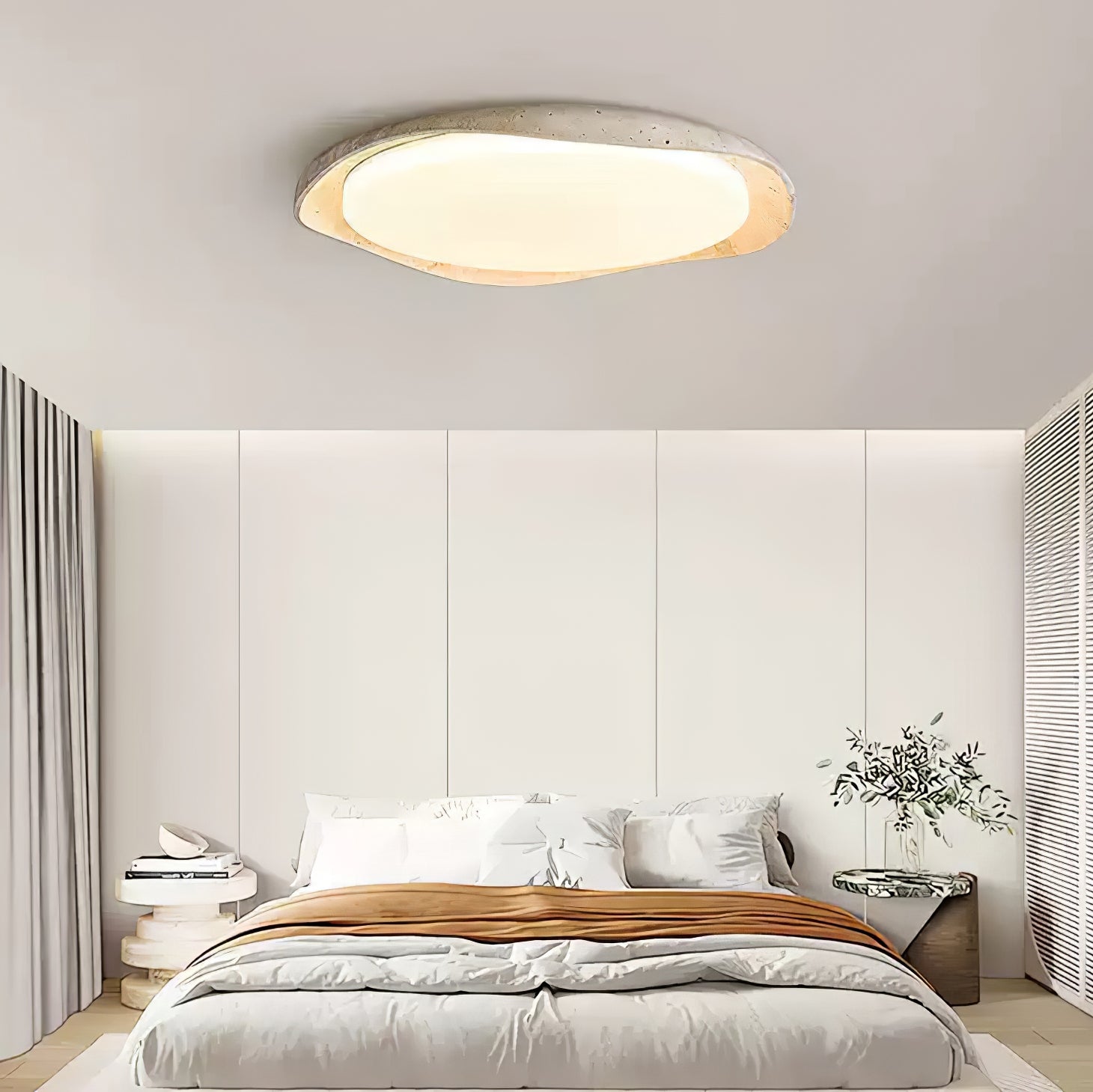 Adoros Rimmed-Circle Travertine Ceiling Light-Neutral Decor