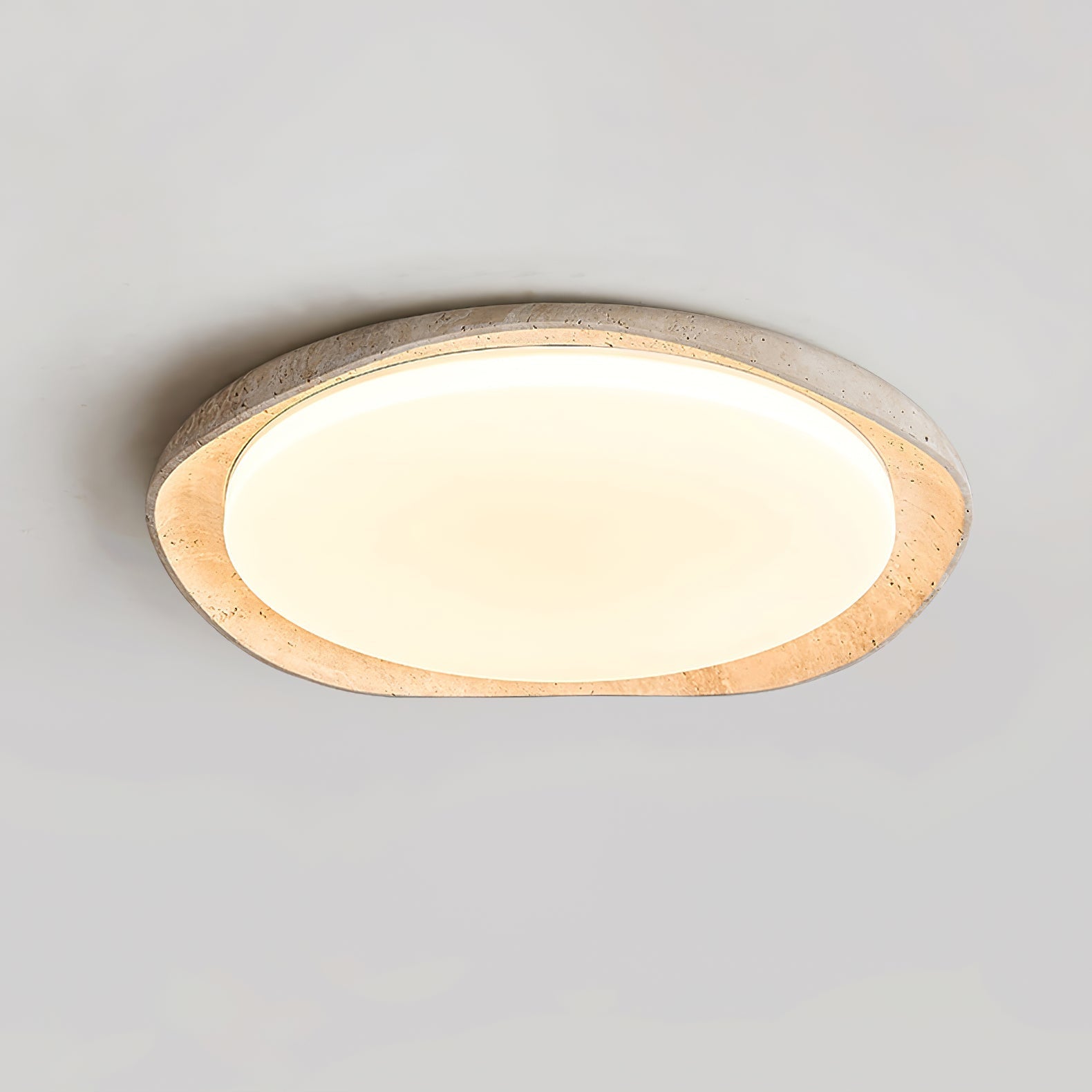 Adoros Rimmed-Circle Travertine Ceiling Light-Neutral Decor