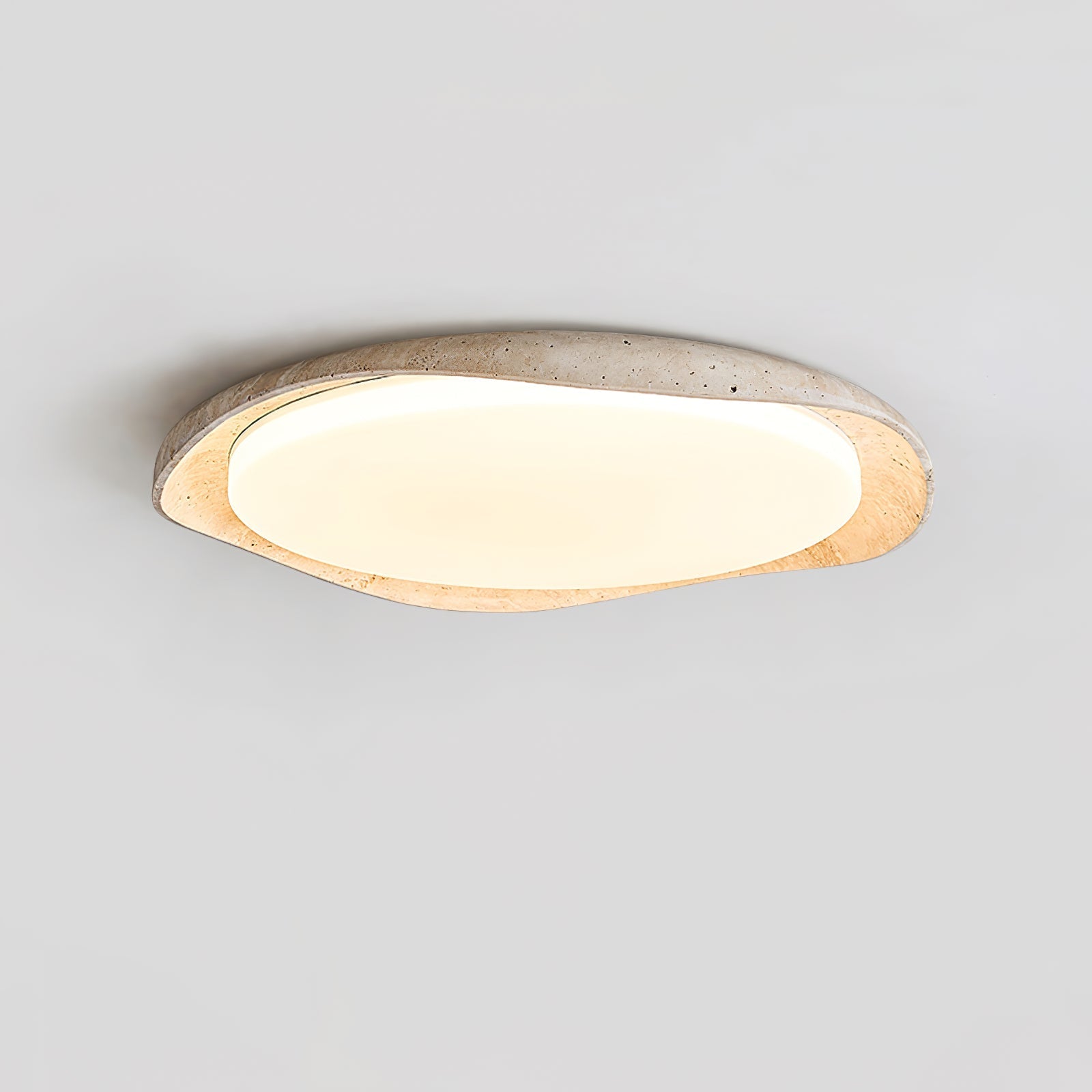 Adoros Rimmed-Circle Travertine Ceiling Light-Neutral Decor