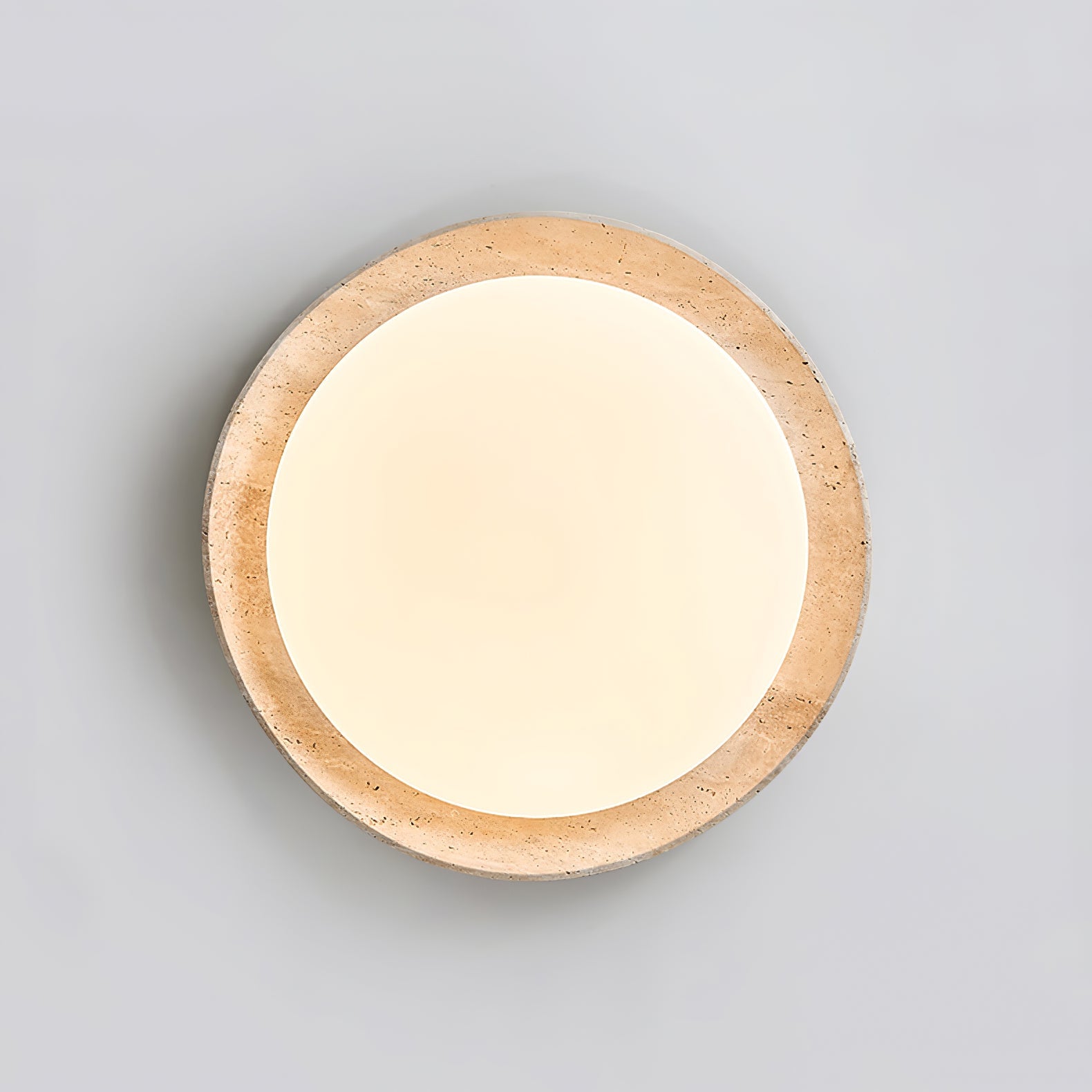 Adoros Rimmed-Circle Travertine Ceiling Light-Neutral Decor
