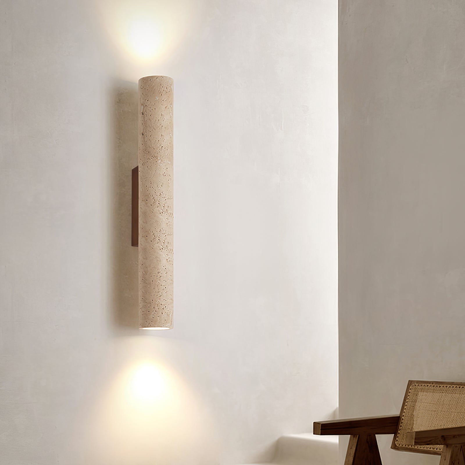Reveno Slim Cylinder Travertine Wall Light-Neutral Decor