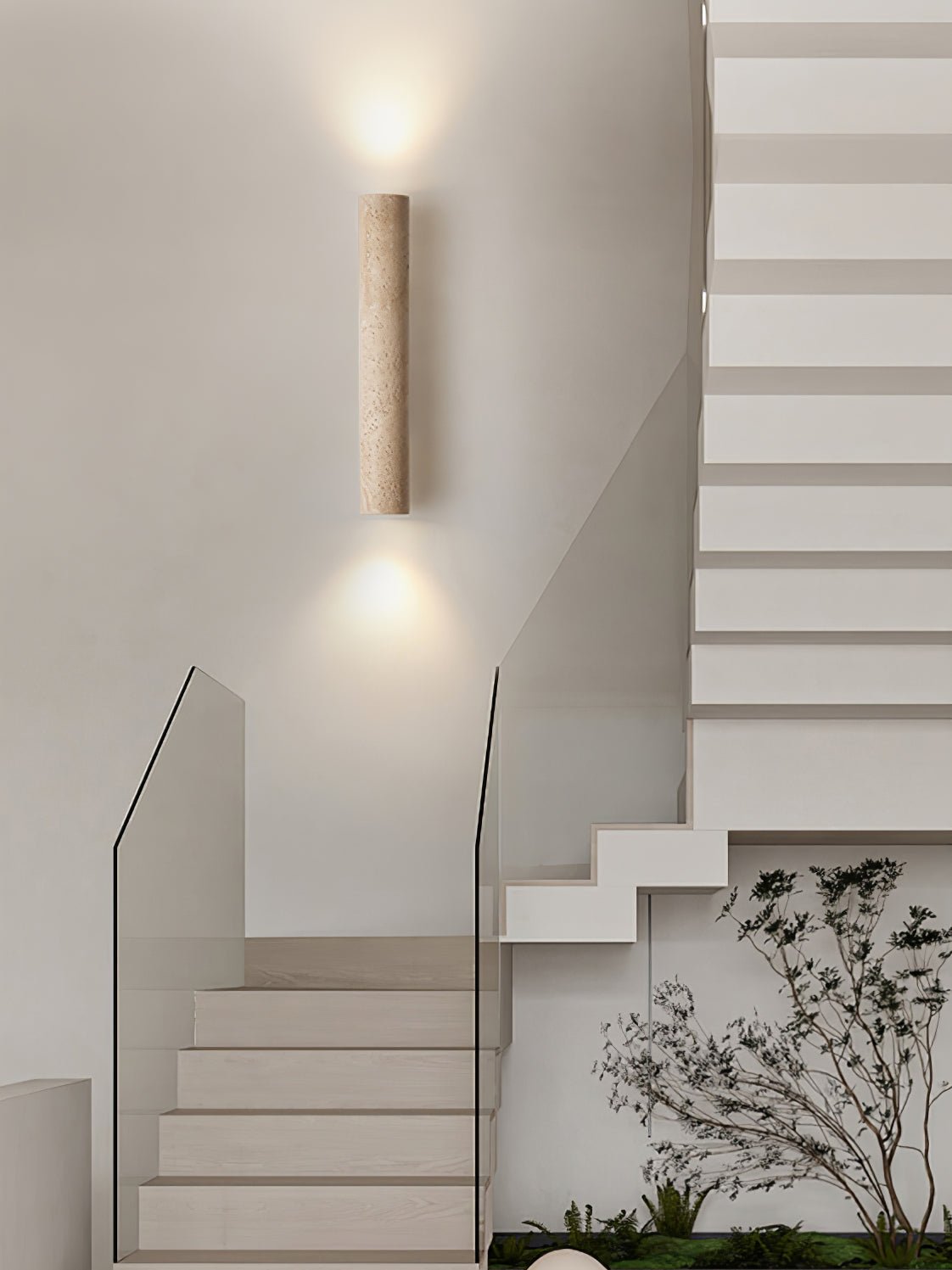 Reveno Slim Cylinder Travertine Wall Light-Neutral Decor