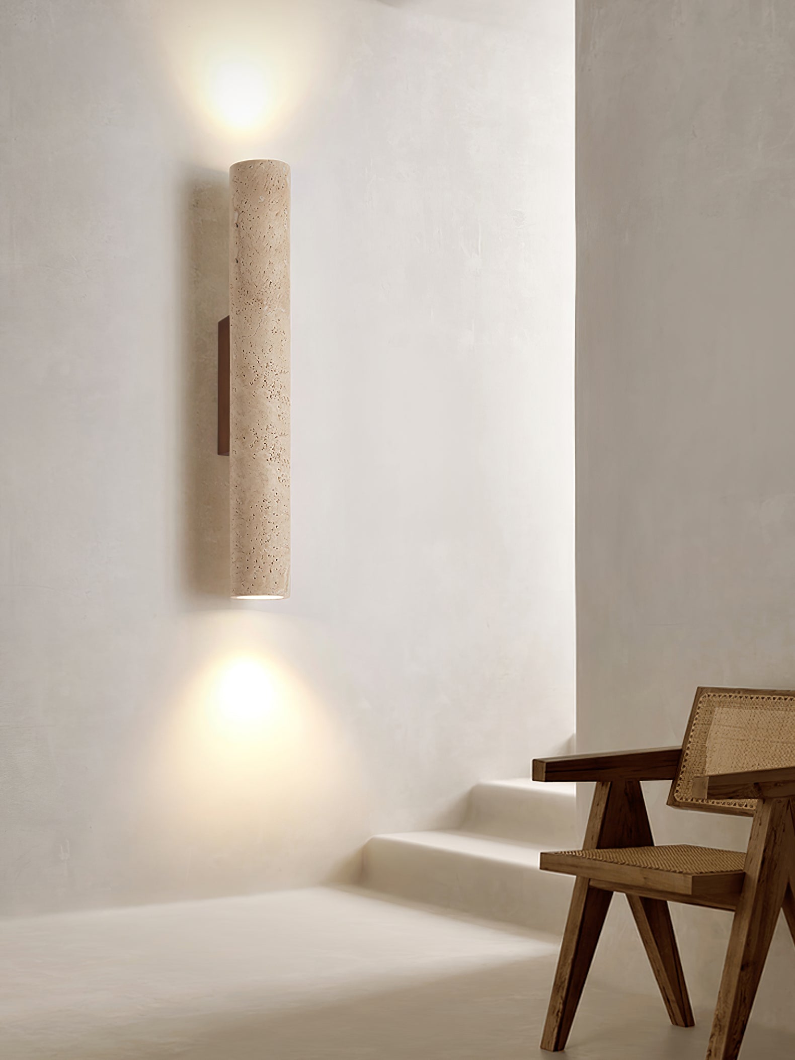 Reveno Slim Cylinder Travertine Wall Light-Neutral Decor
