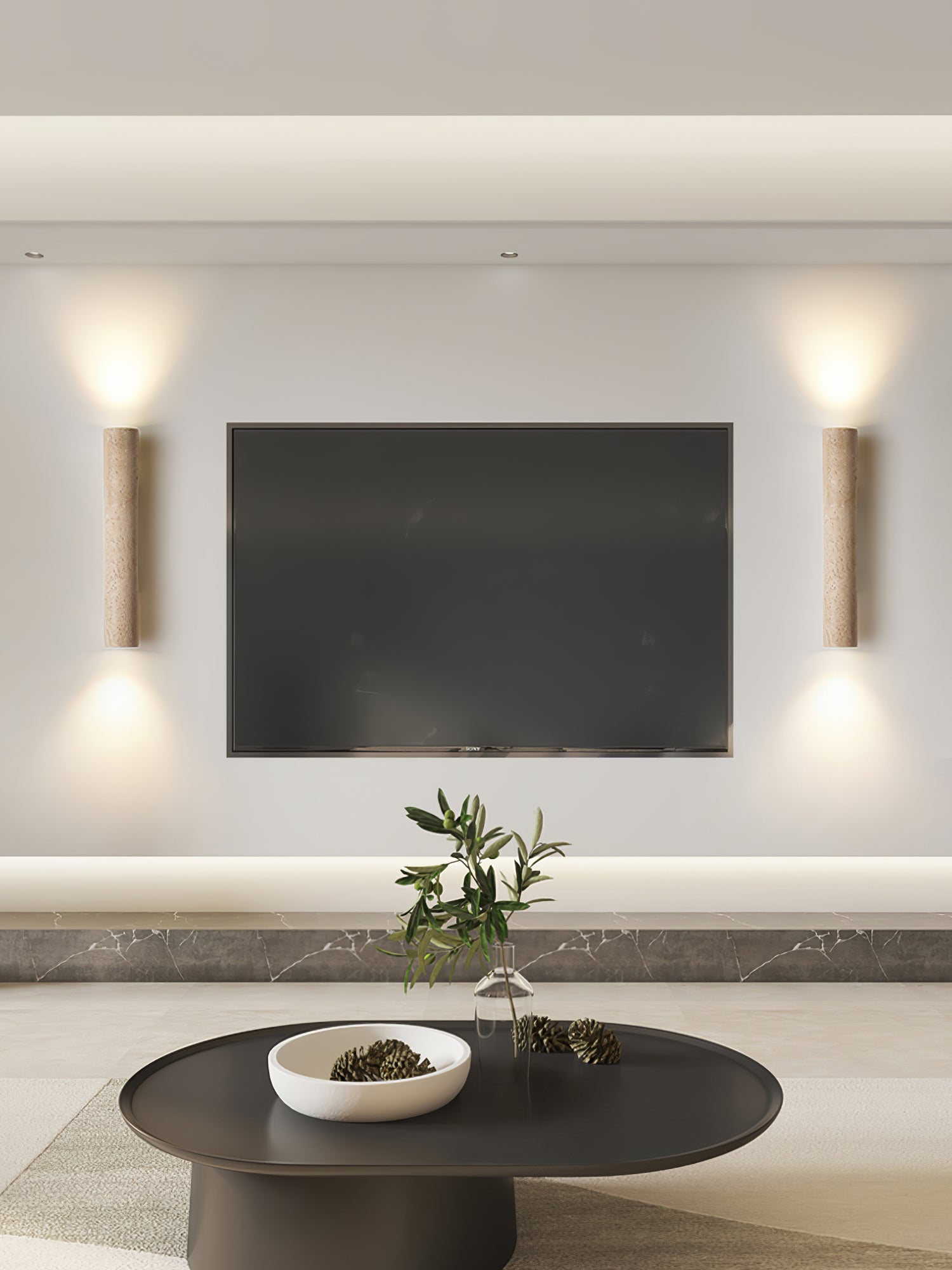 Reveno Slim Cylinder Travertine Wall Light-Neutral Decor