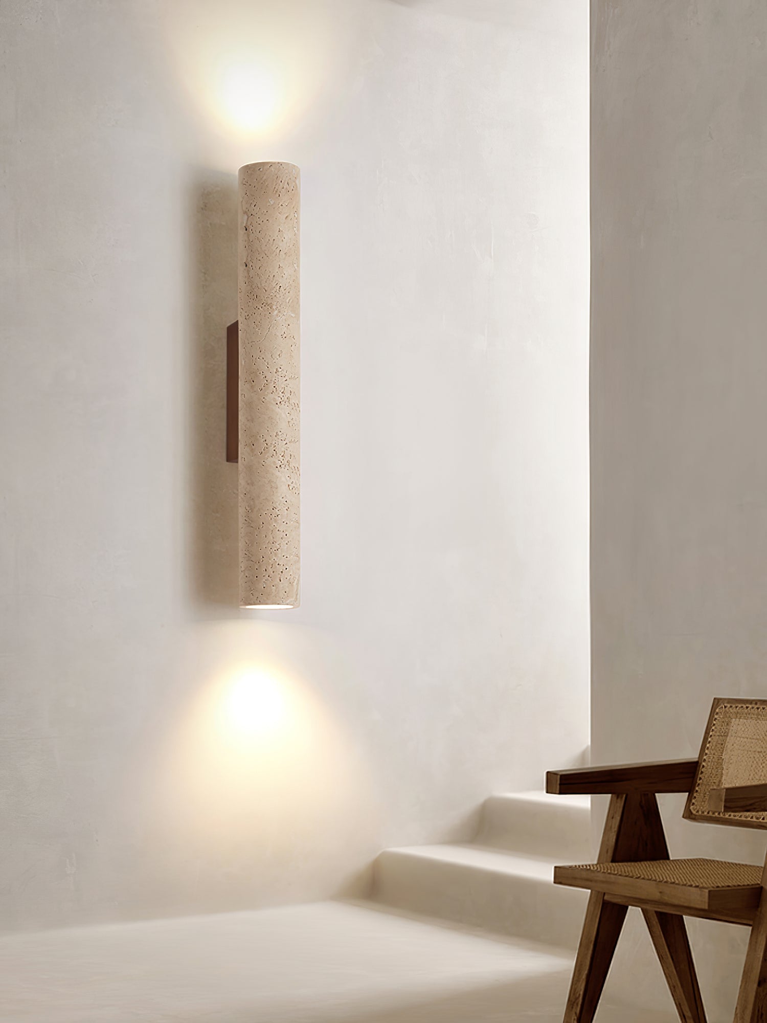 Reveno Slim Cylinder Travertine Wall Light-Neutral Decor