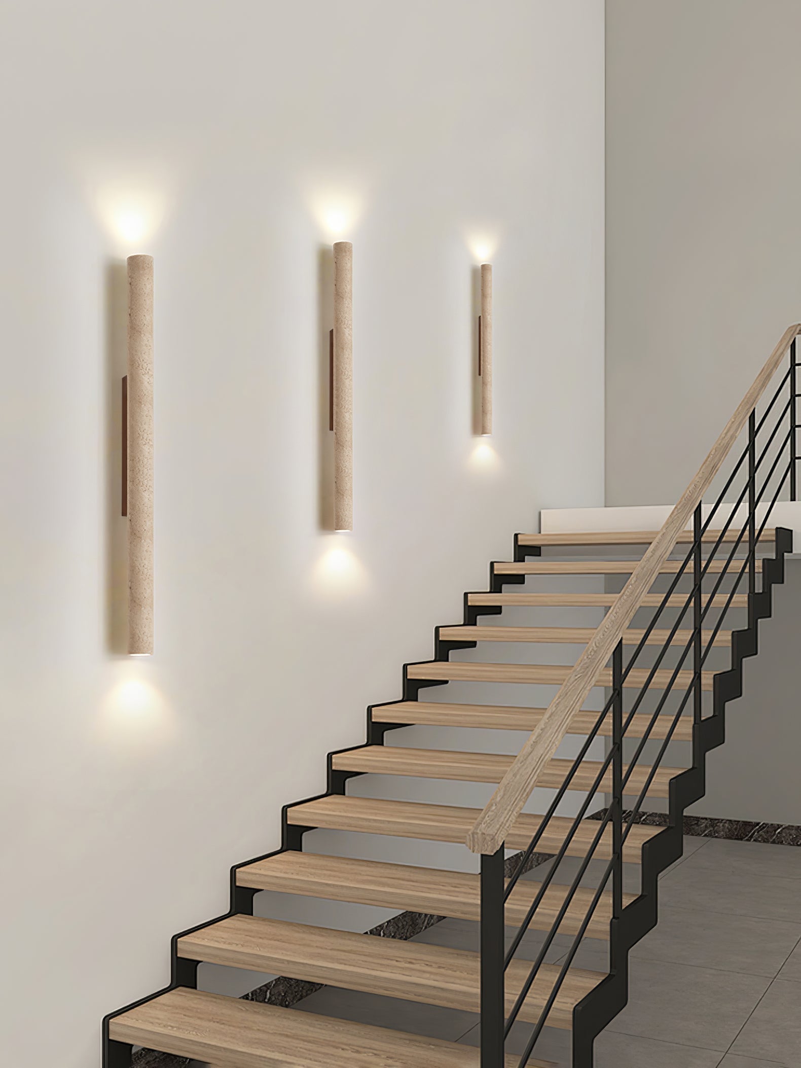 Reveno Slim Cylinder Travertine Wall Light-Neutral Decor