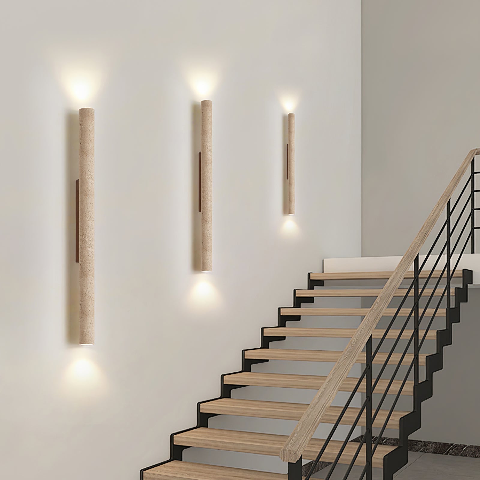 Reveno Slim Cylinder Travertine Wall Light-Neutral Decor