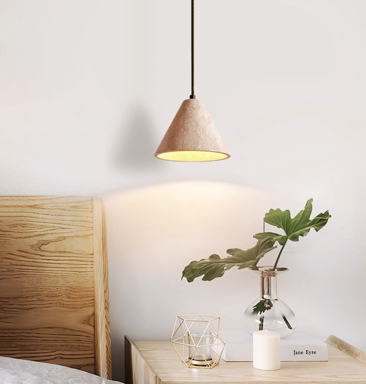 Evor Cone Travertine Pendant Lamp-Neutral Decor