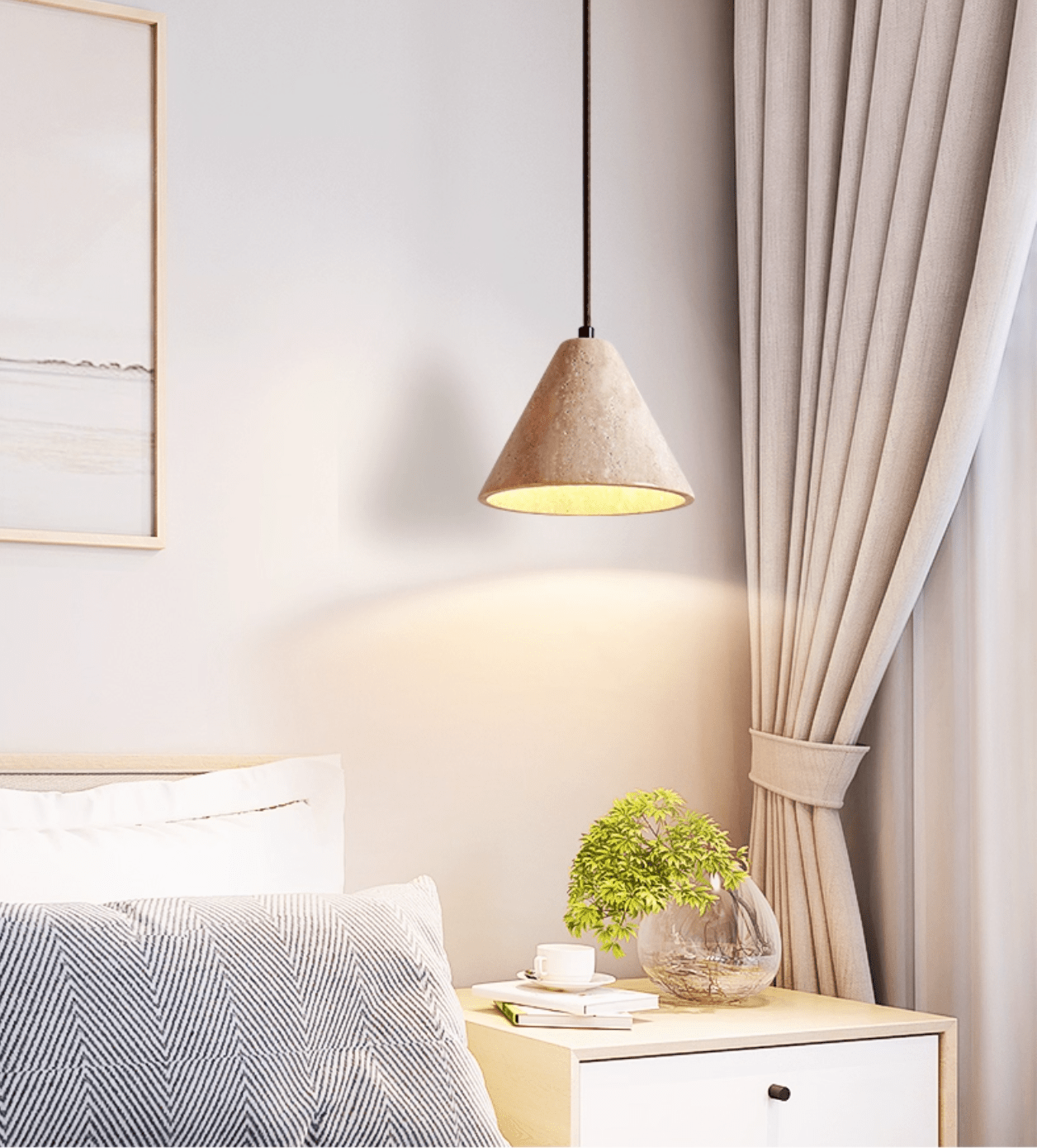 Evor Cone Travertine Pendant Lamp-Neutral Decor