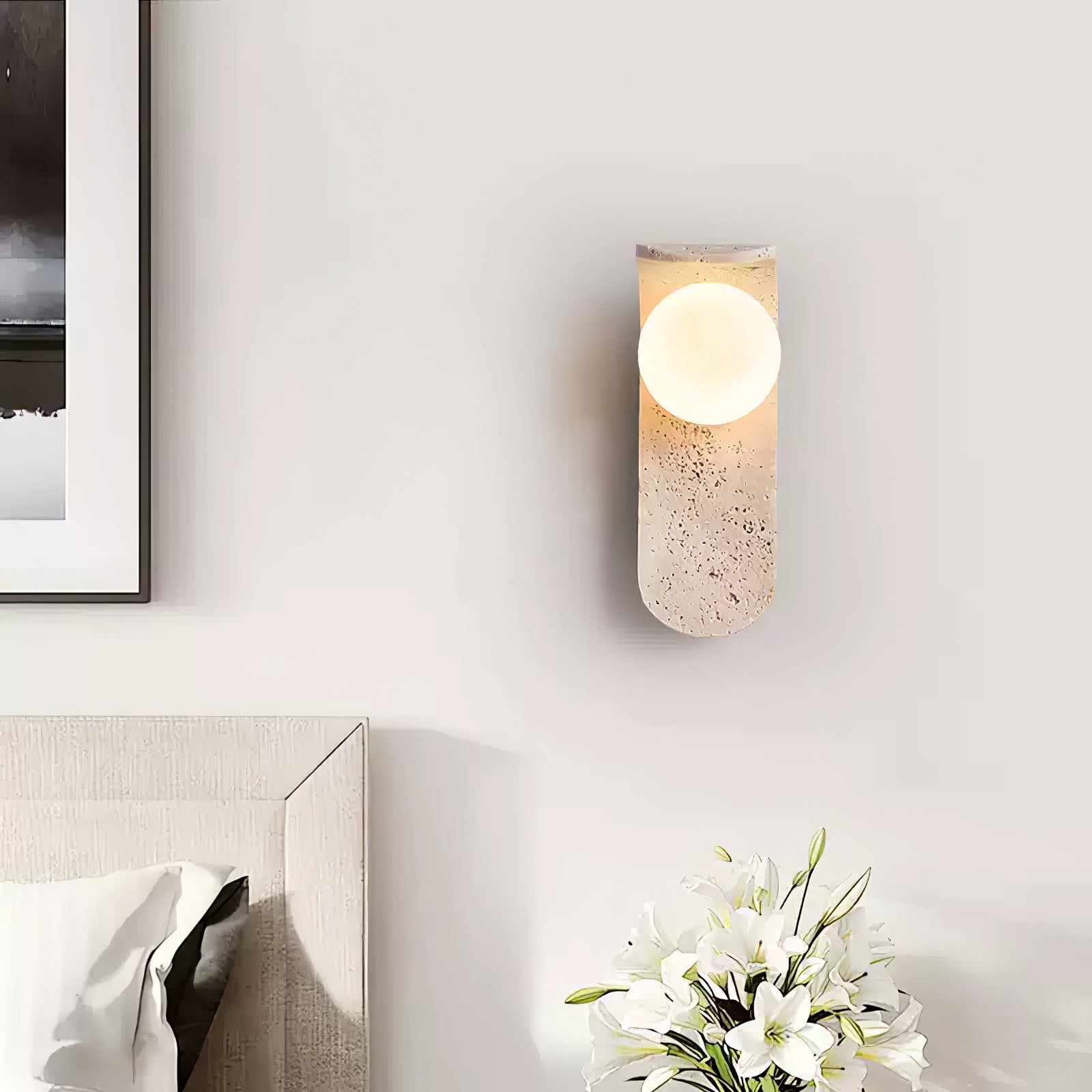 Cutalos Sconce-Frame Travertine Wall Light-Neutral Decor