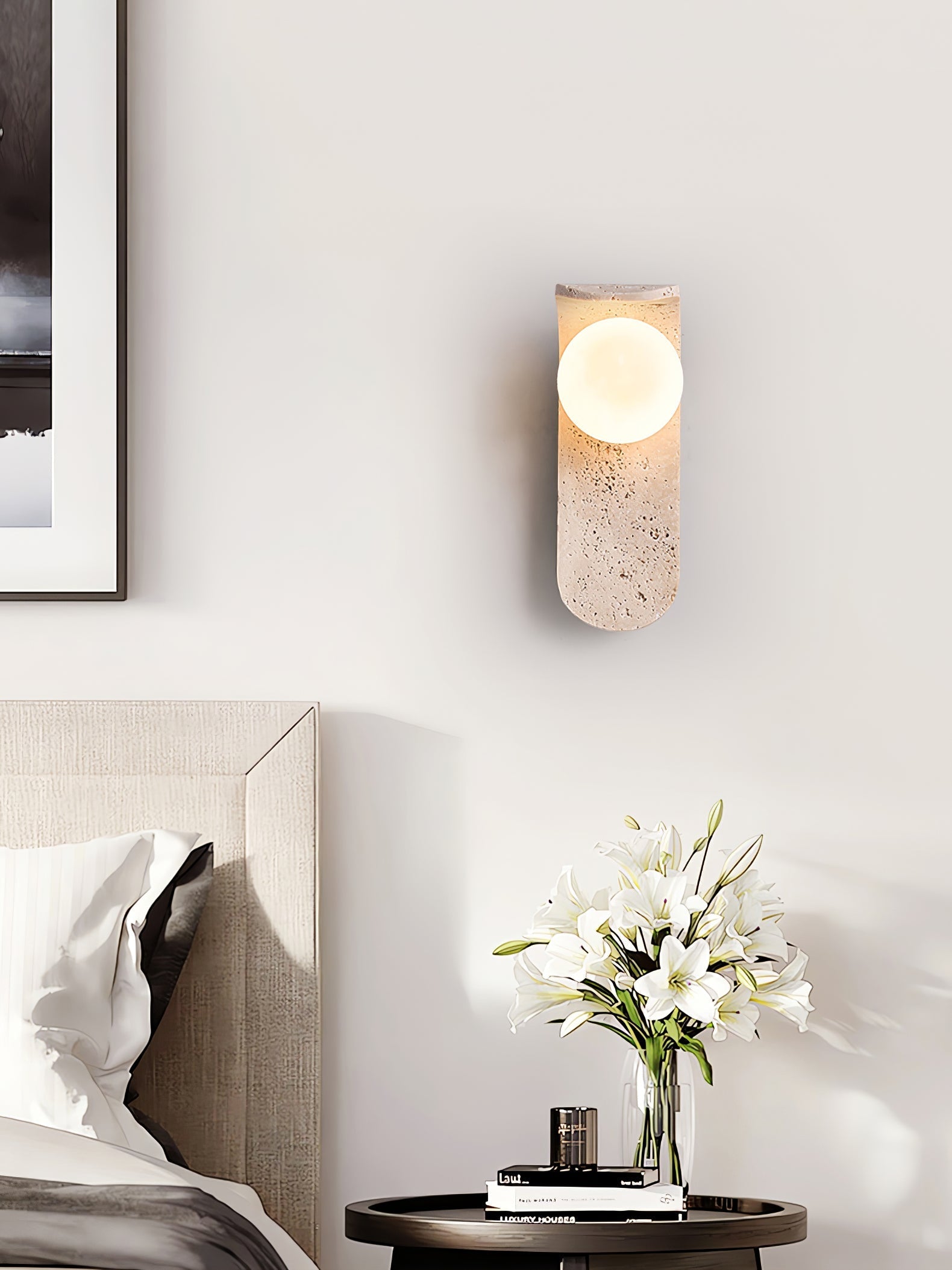 Cutalos Sconce-Frame Travertine Wall Light-Neutral Decor