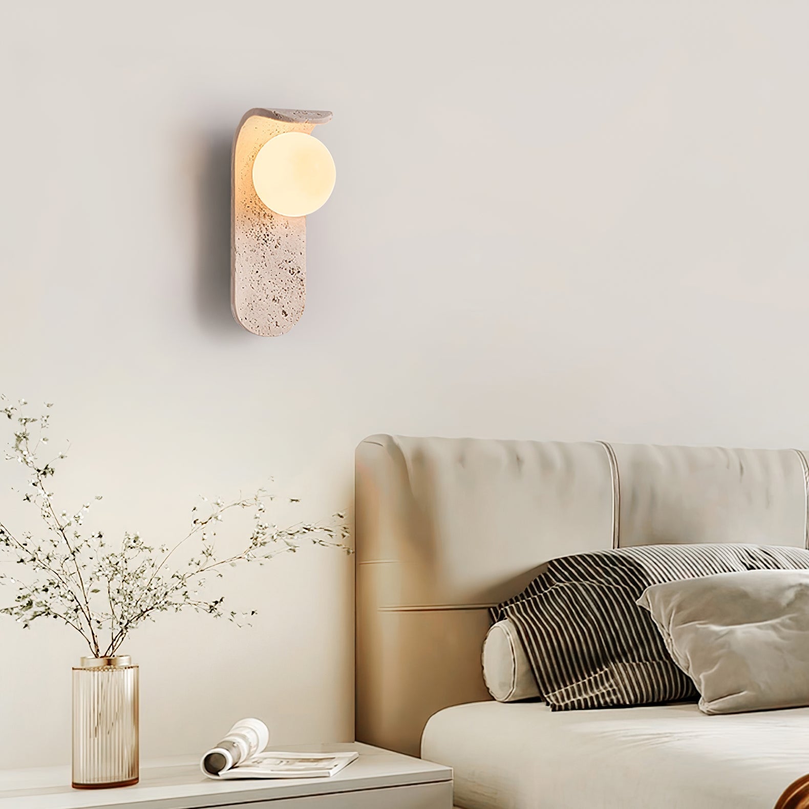 Cutalos Sconce-Frame Travertine Wall Light-Neutral Decor