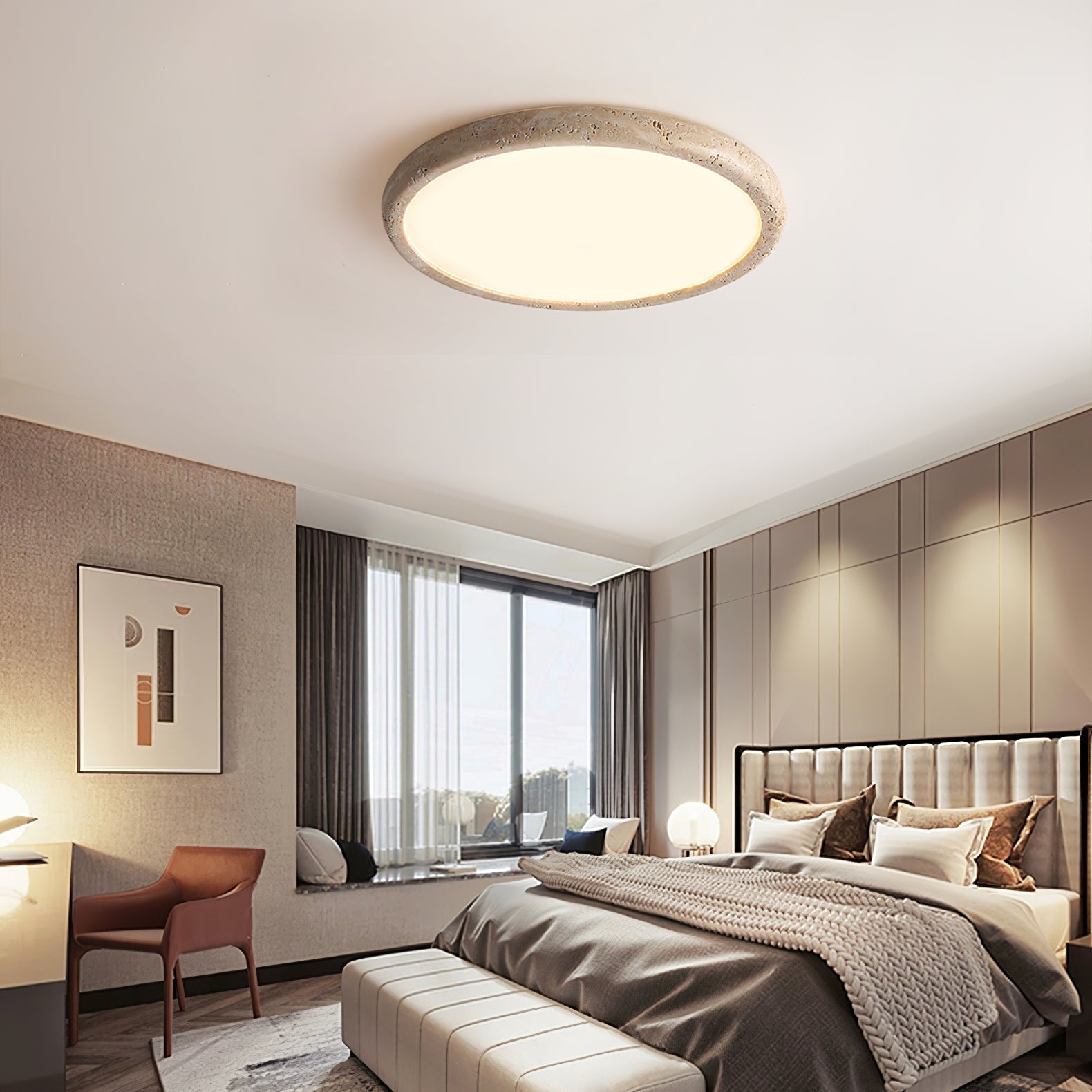 Dira Ring Frame Travertine Ceiling Light-Neutral Decor