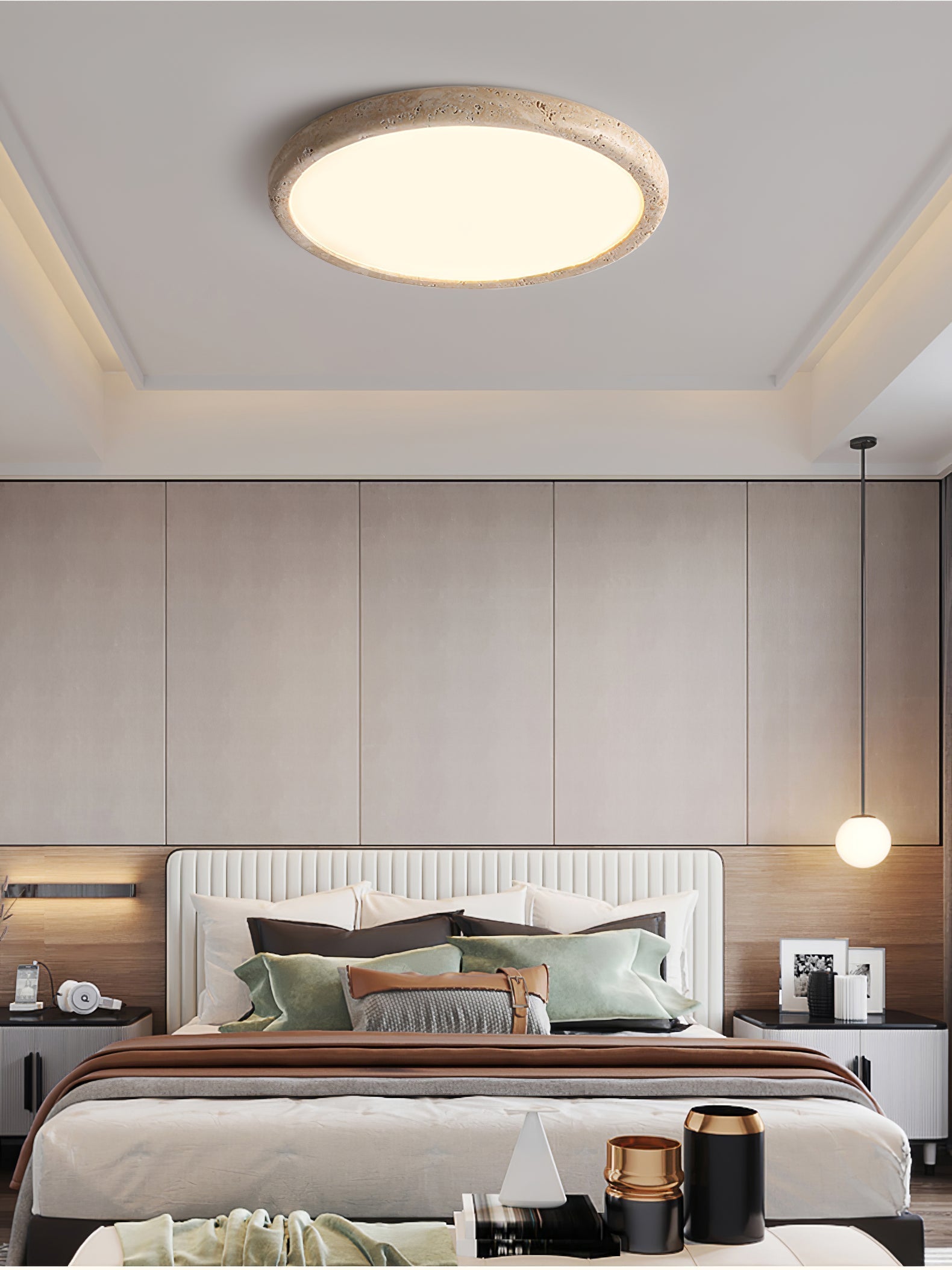 Dira Ring Frame Travertine Ceiling Light-Neutral Decor
