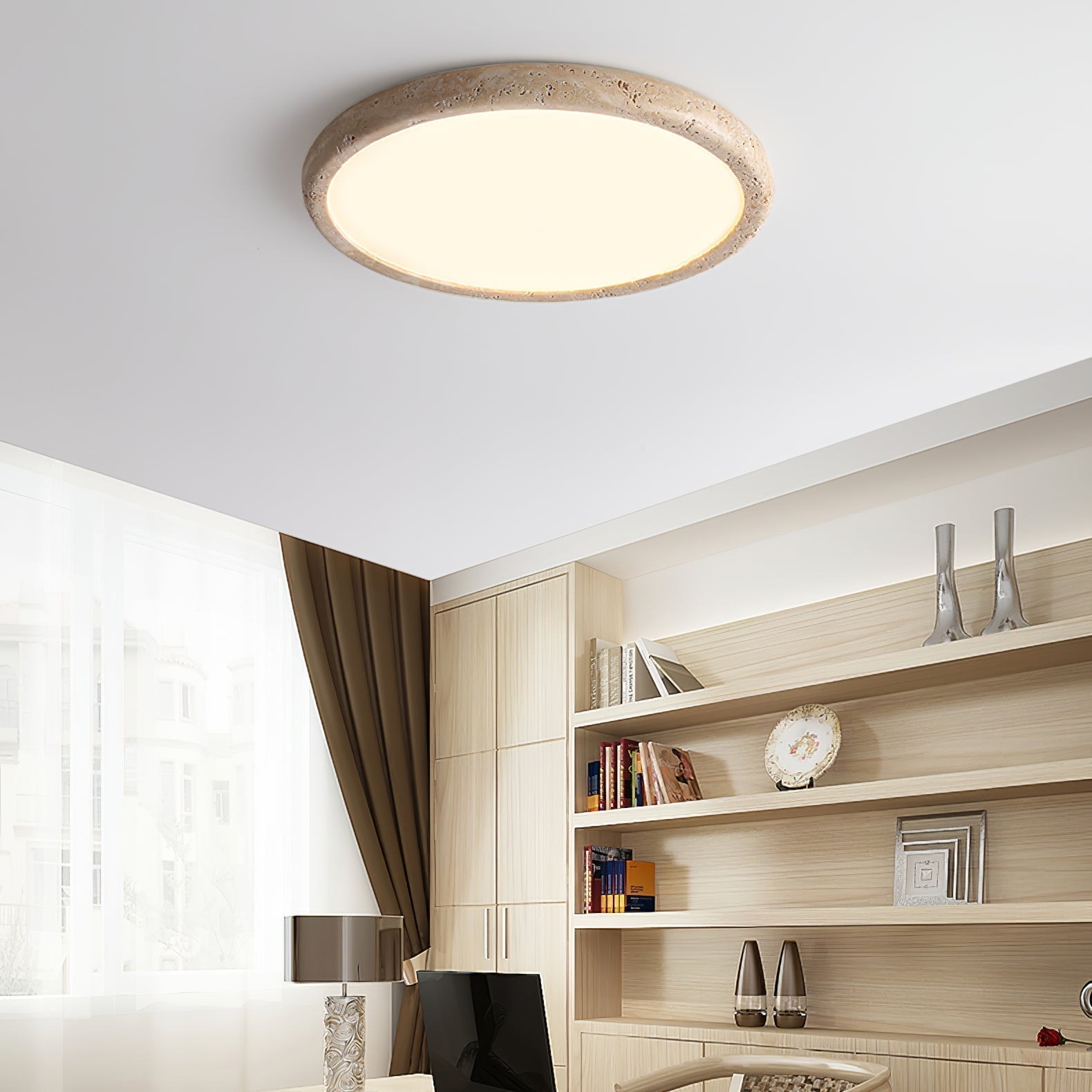 Dira Ring Frame Travertine Ceiling Light-Neutral Decor