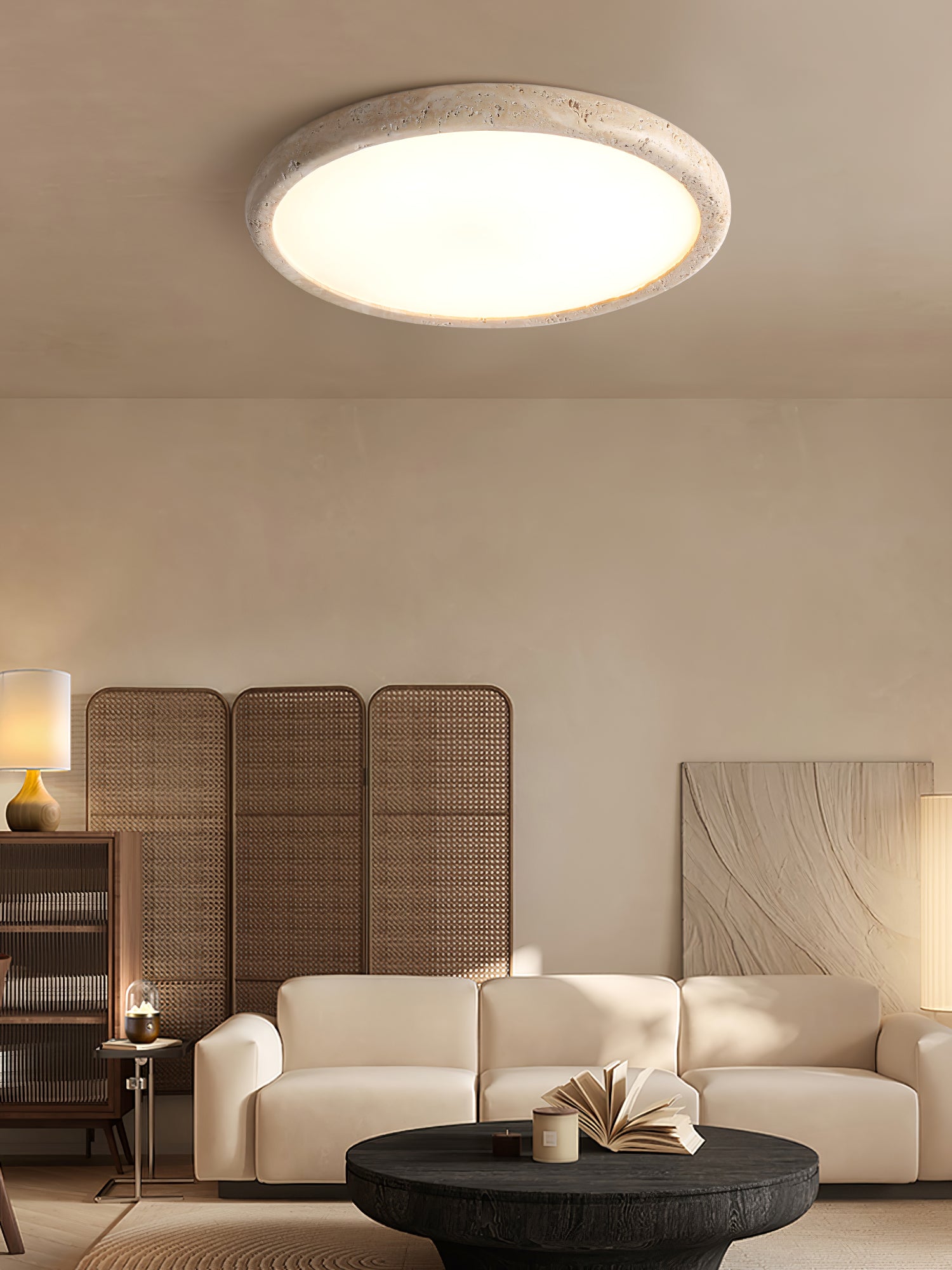 Dira Ring Frame Travertine Ceiling Light-Neutral Decor