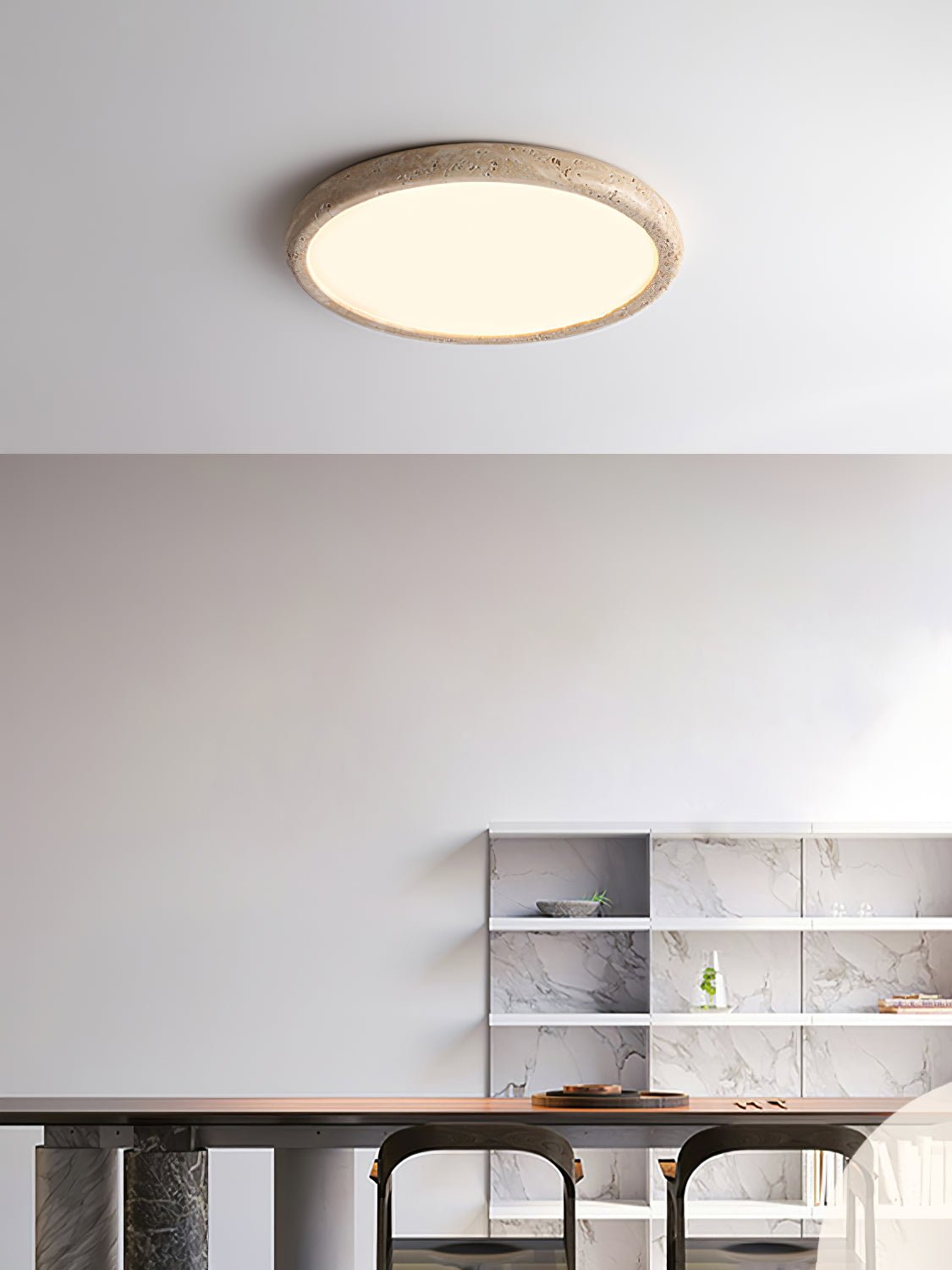 Dira Ring Frame Travertine Ceiling Light-Neutral Decor