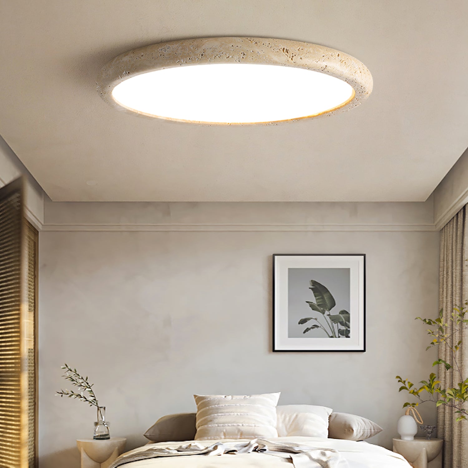 Dira Ring Frame Travertine Ceiling Light-Neutral Decor