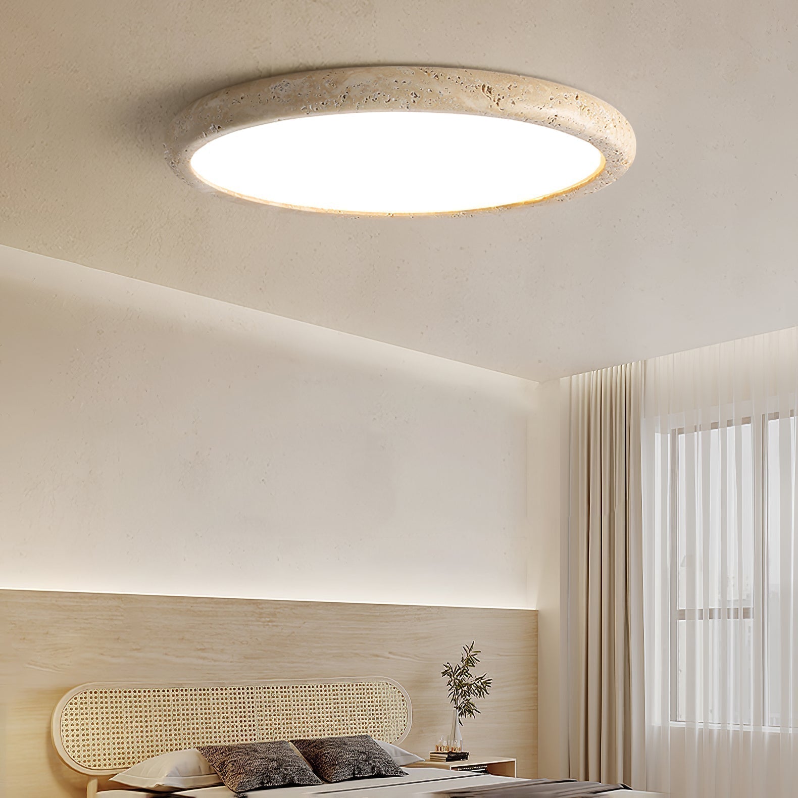 Dira Ring Frame Travertine Ceiling Light-Neutral Decor