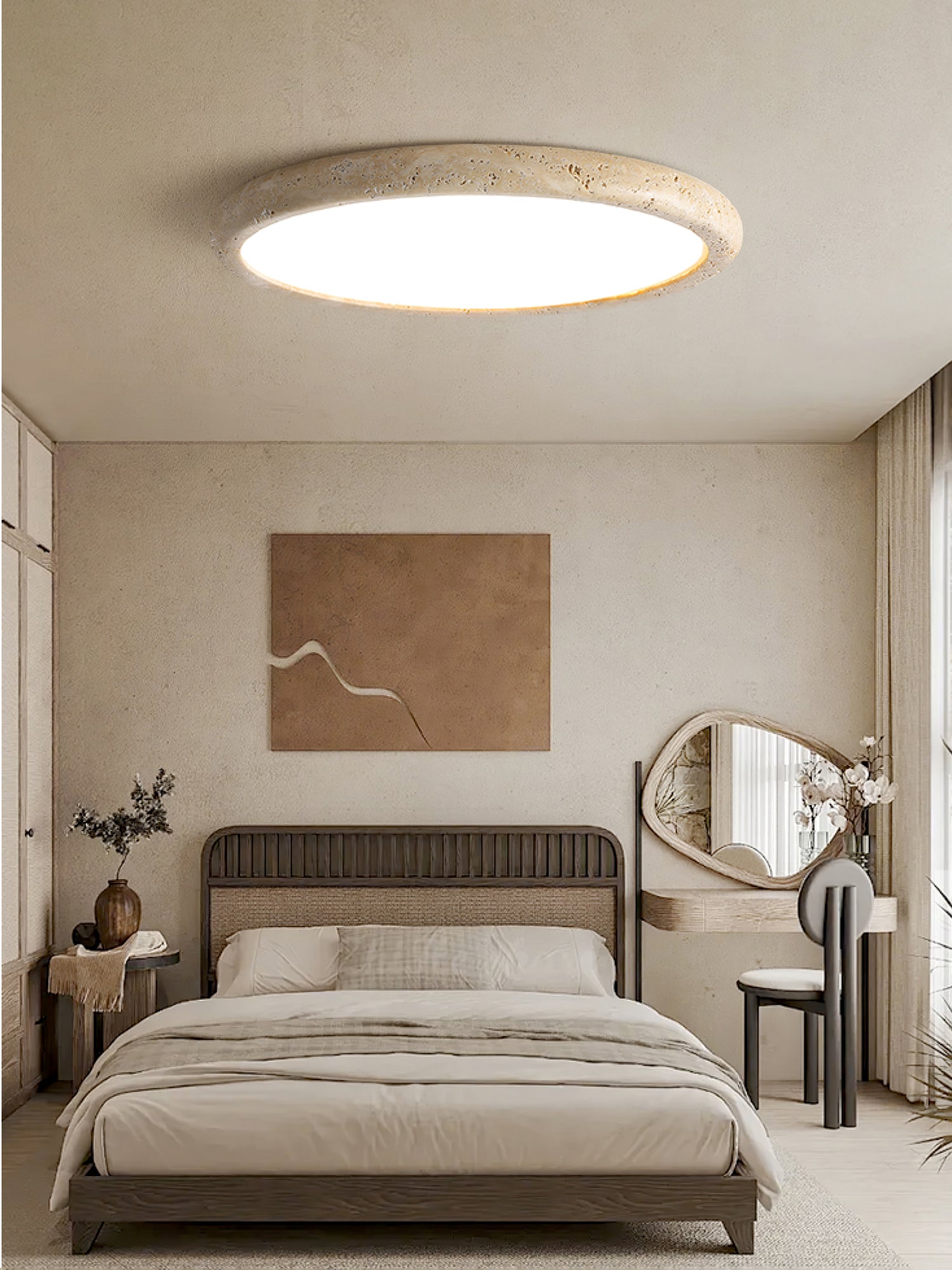 Dira Ring Frame Travertine Ceiling Light-Neutral Decor