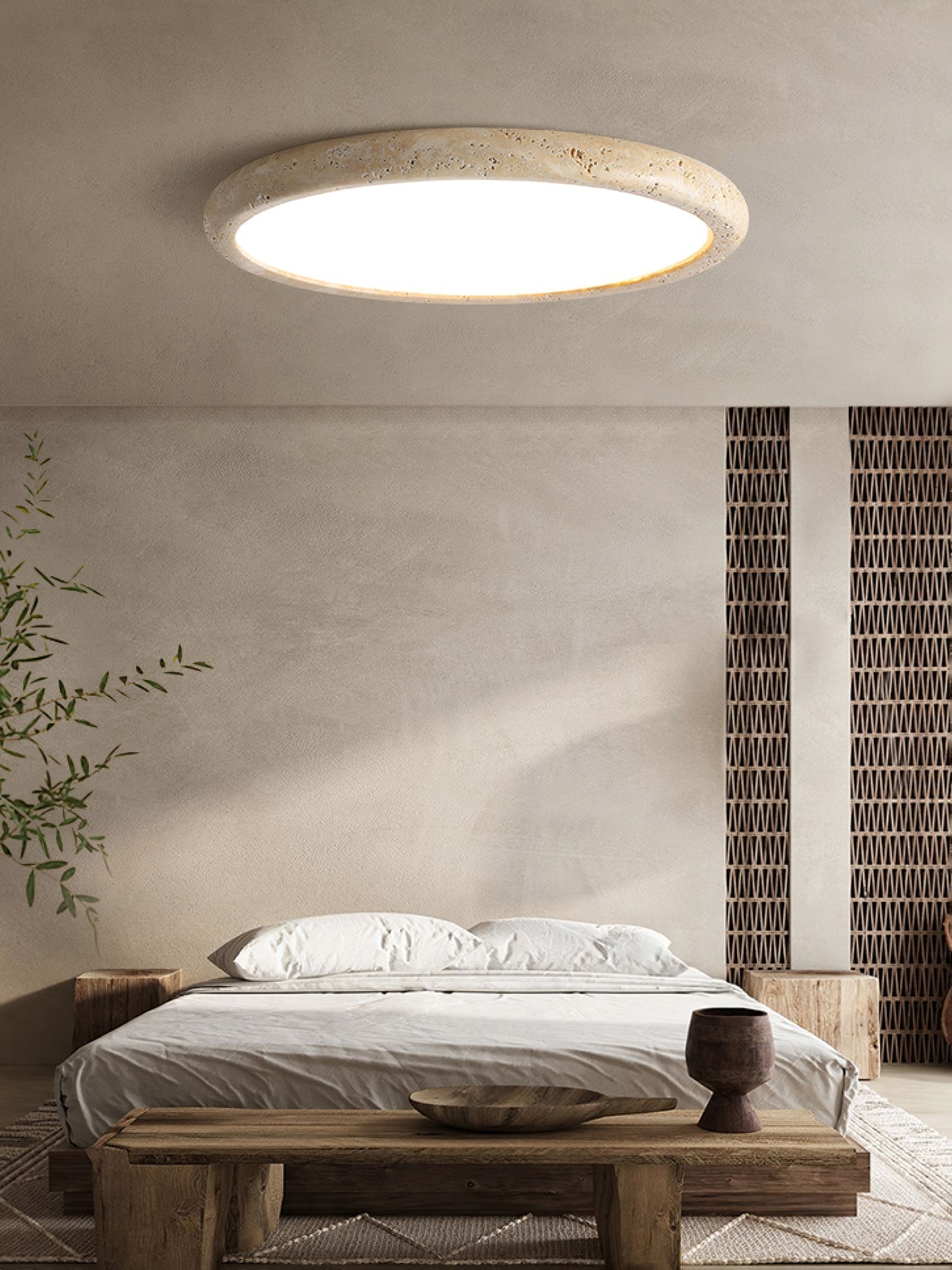 Dira Ring Frame Travertine Ceiling Light-Neutral Decor