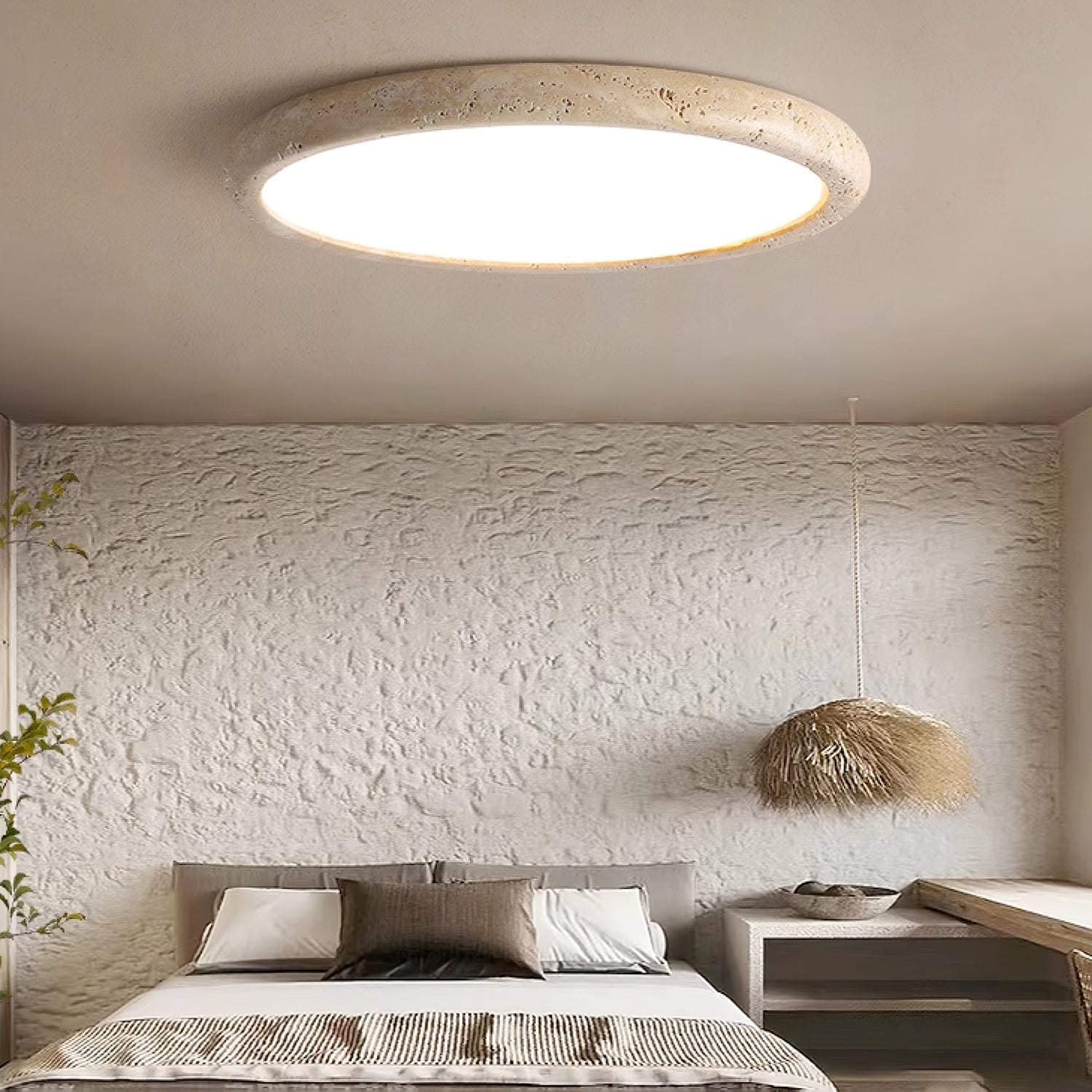 Dira Ring Frame Travertine Ceiling Light-Neutral Decor