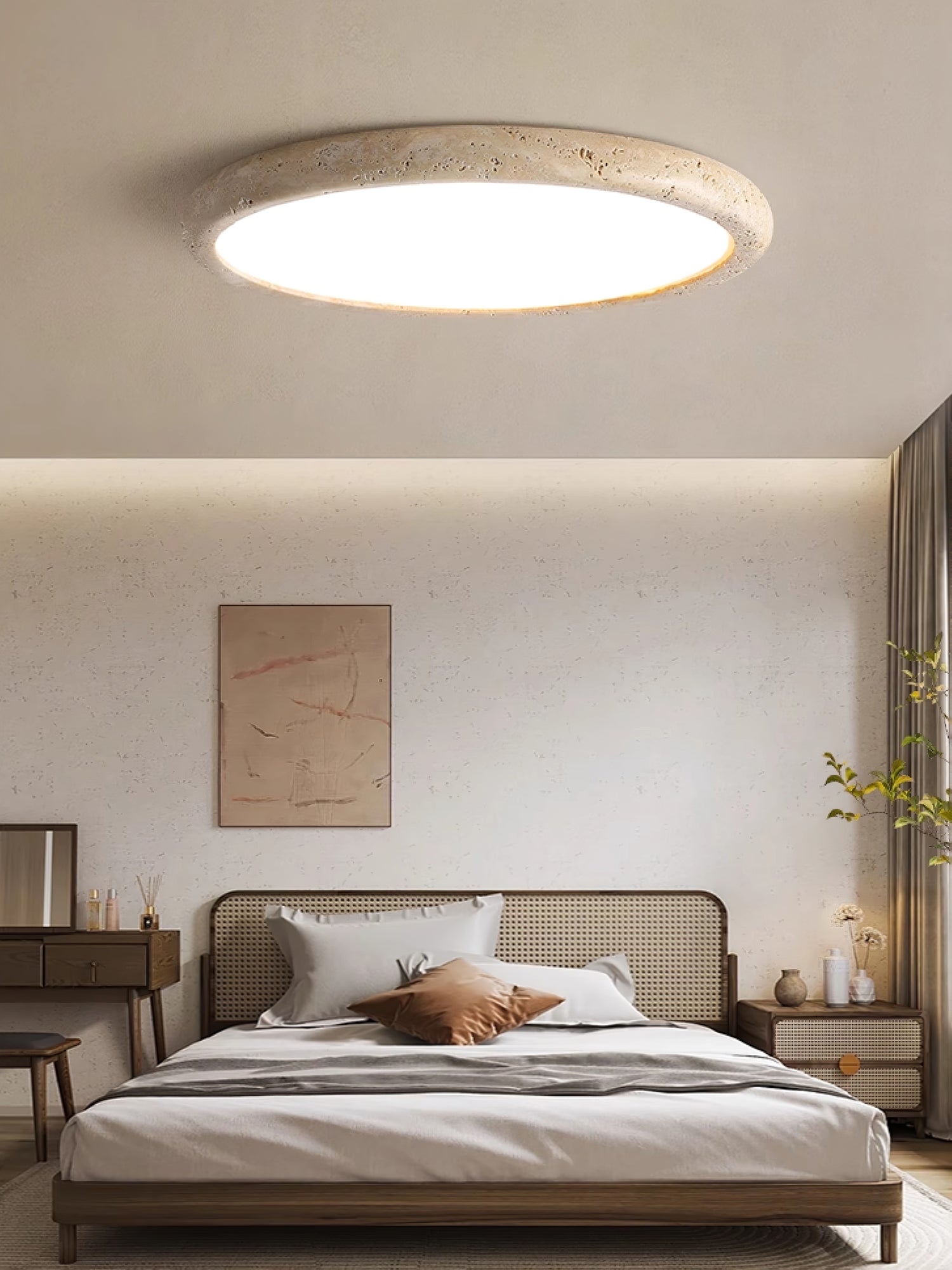 Aurrina Ring Frame Travertine Ceiling Light-Neutral Decor