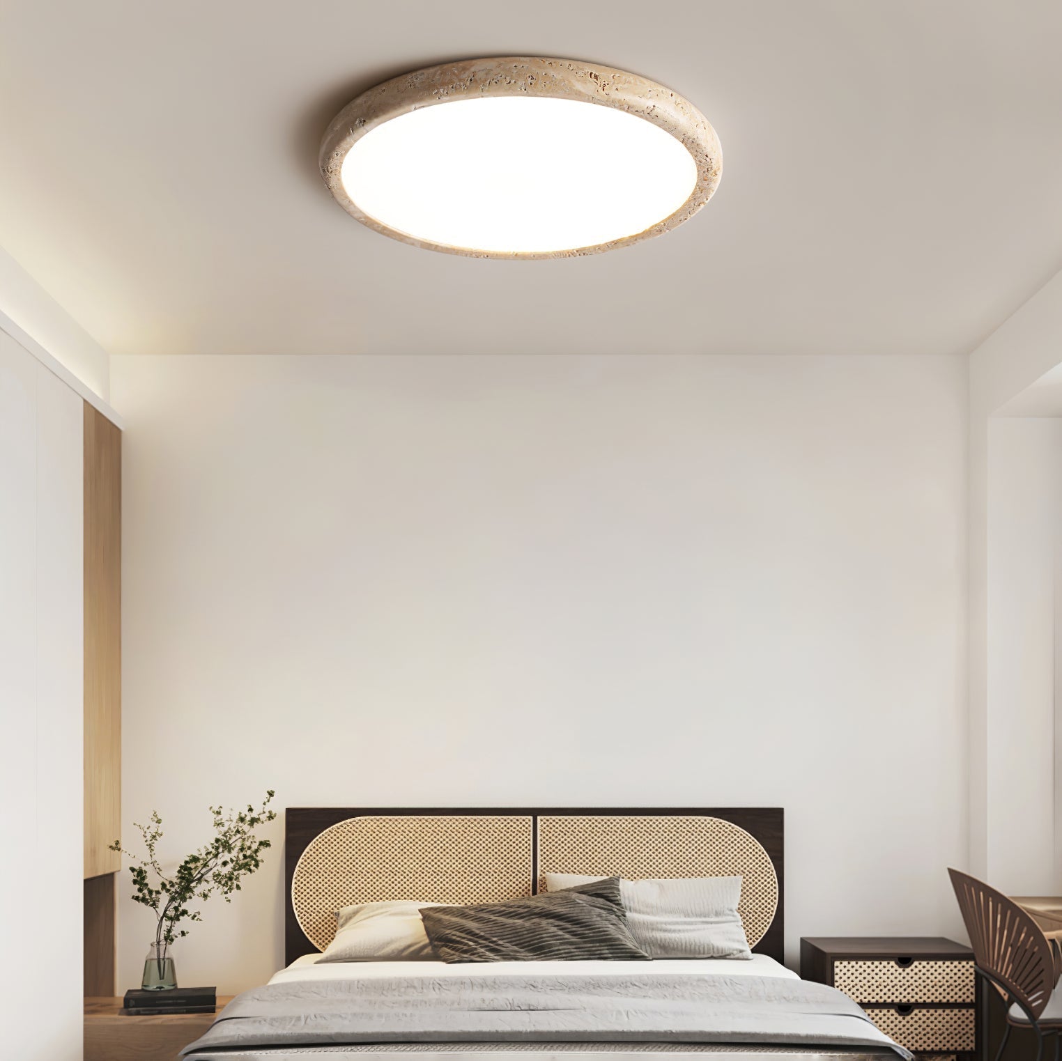 Dira Ring Frame Travertine Ceiling Light-Neutral Decor