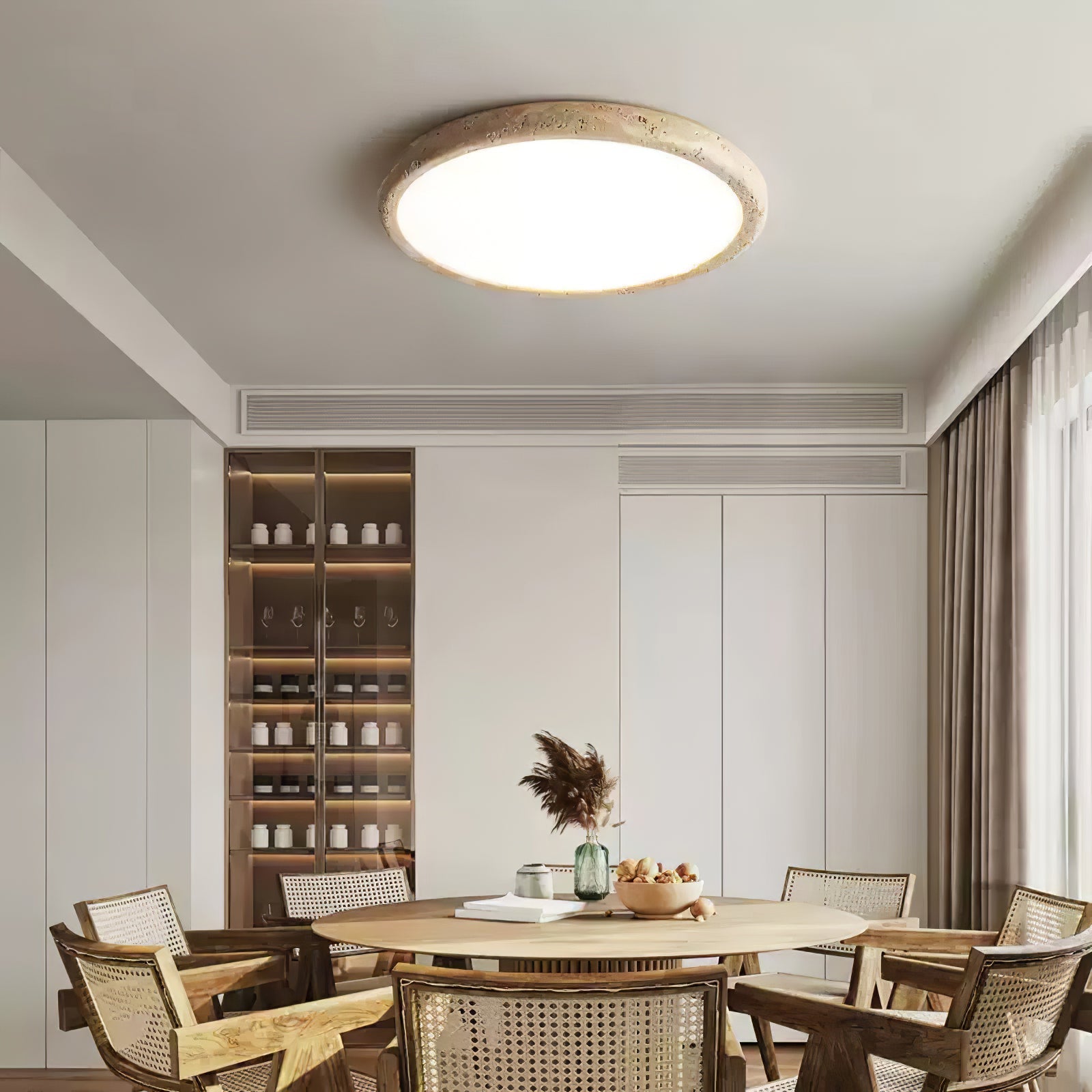 Dira Ring Frame Travertine Ceiling Light-Neutral Decor
