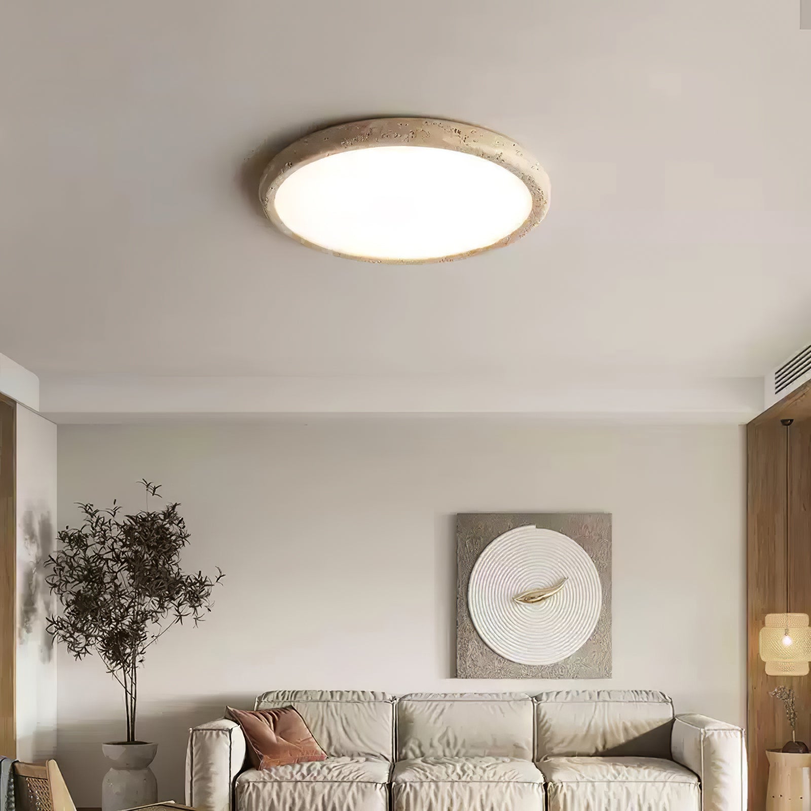 Dira Ring Frame Travertine Ceiling Light-Neutral Decor