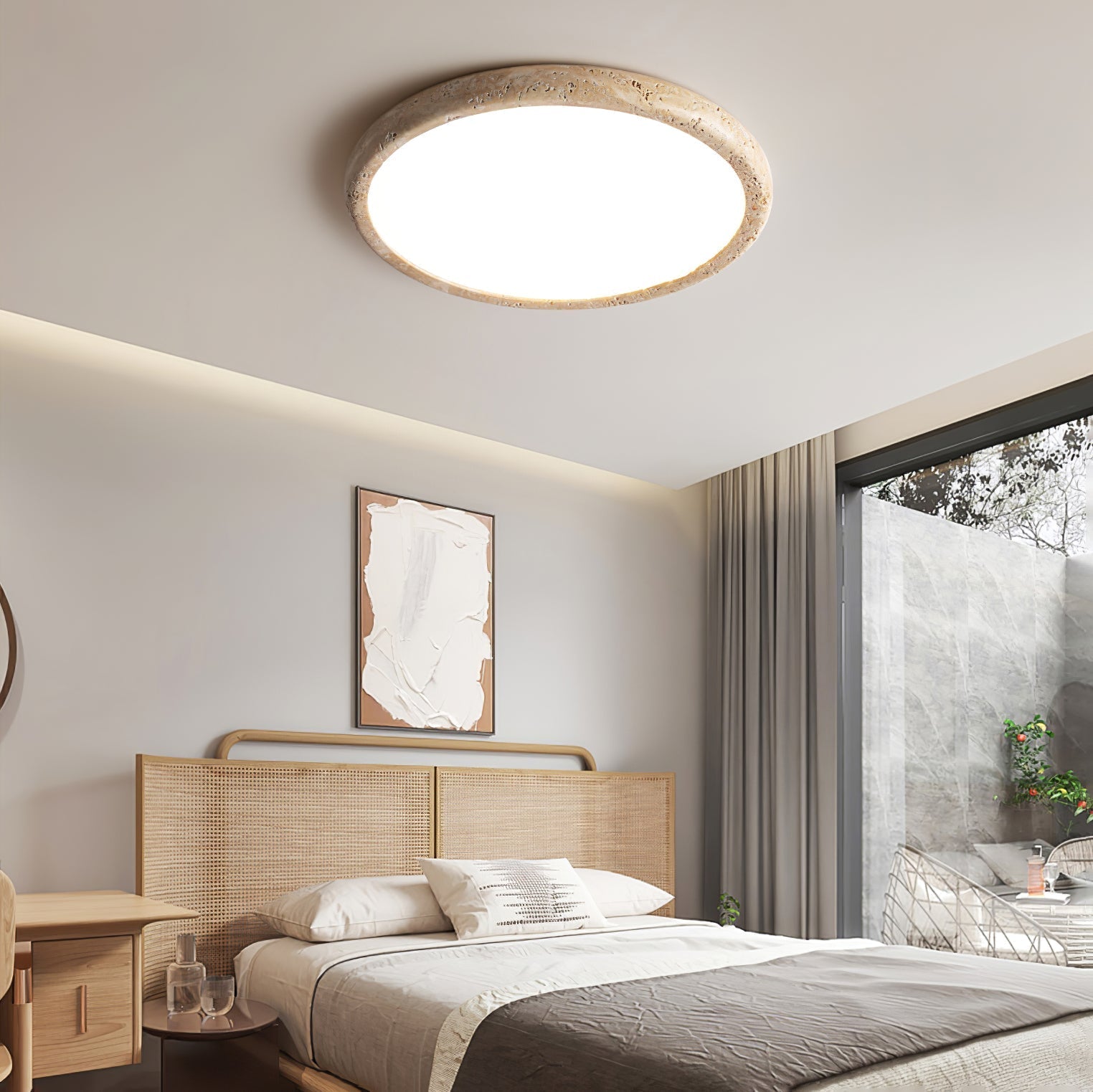 Aurrina Ring Frame Travertine Ceiling Light-Neutral Decor