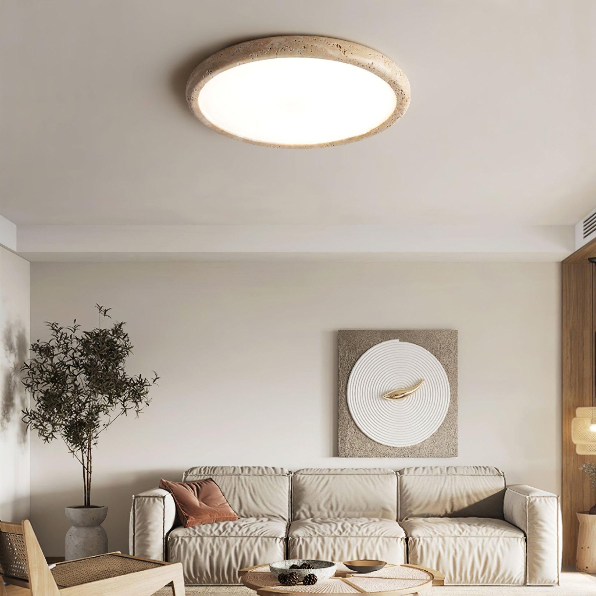 Dira Ring Frame Travertine Ceiling Light-Neutral Decor
