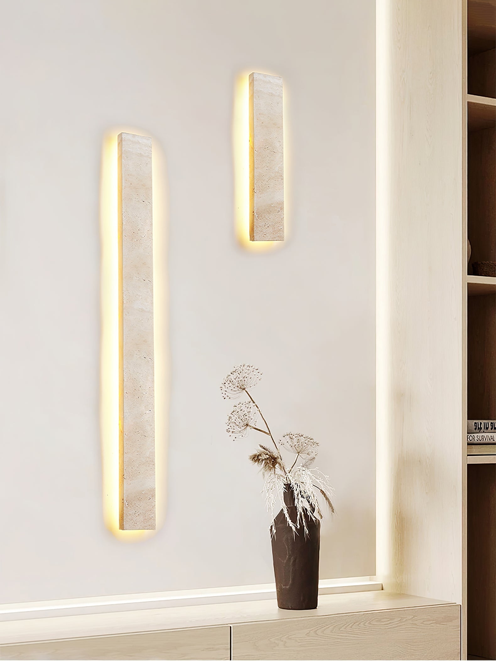 Ralem Slim Rectangle Travertine Wall Light-Neutral Decor