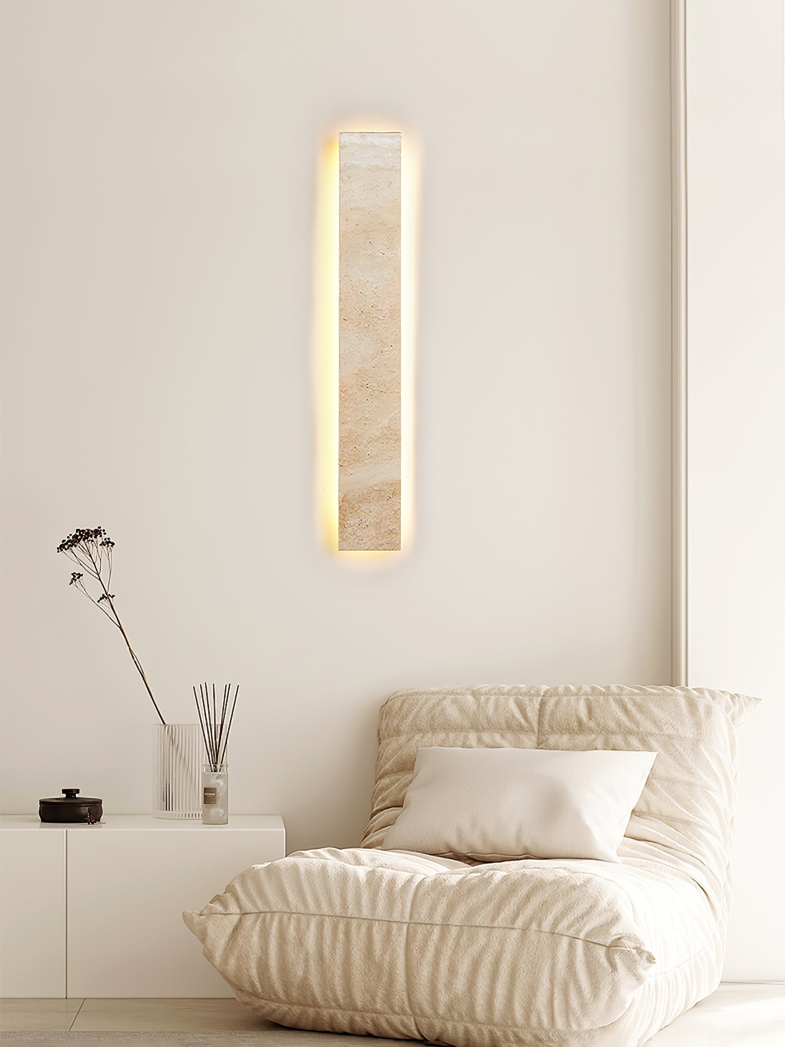 Ralem Slim Rectangle Travertine Wall Light-Neutral Decor