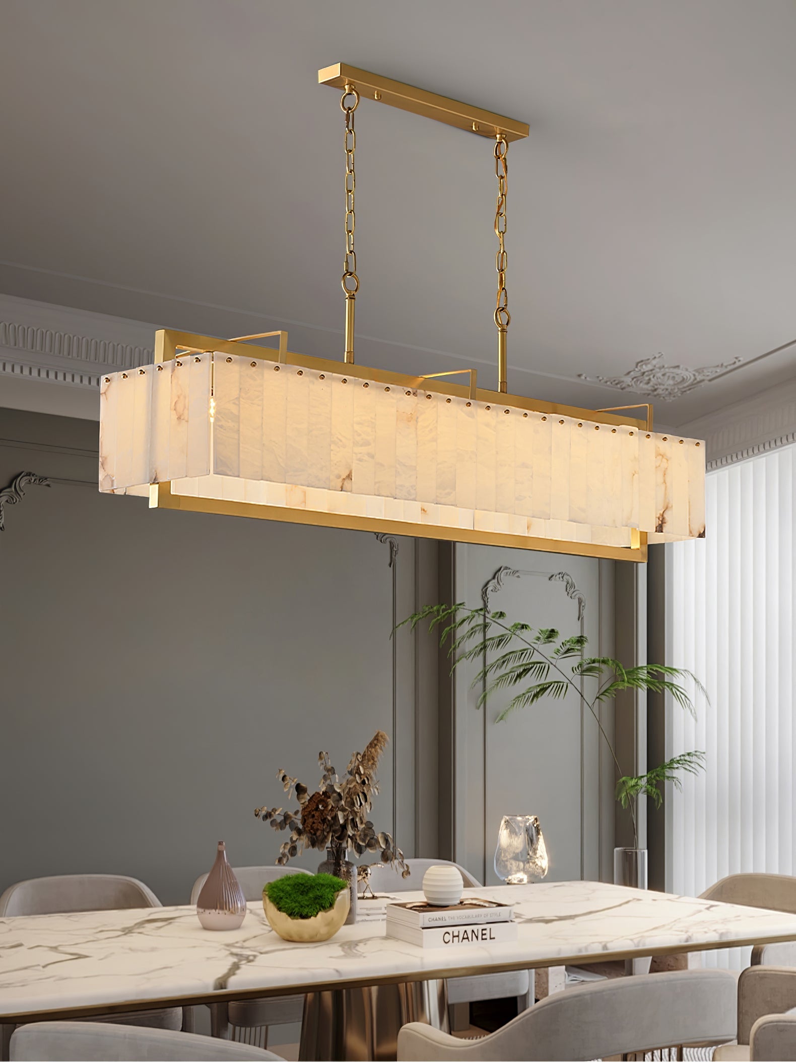 Aether Rectangular Alabaster Pendant Light-Neutral Decor