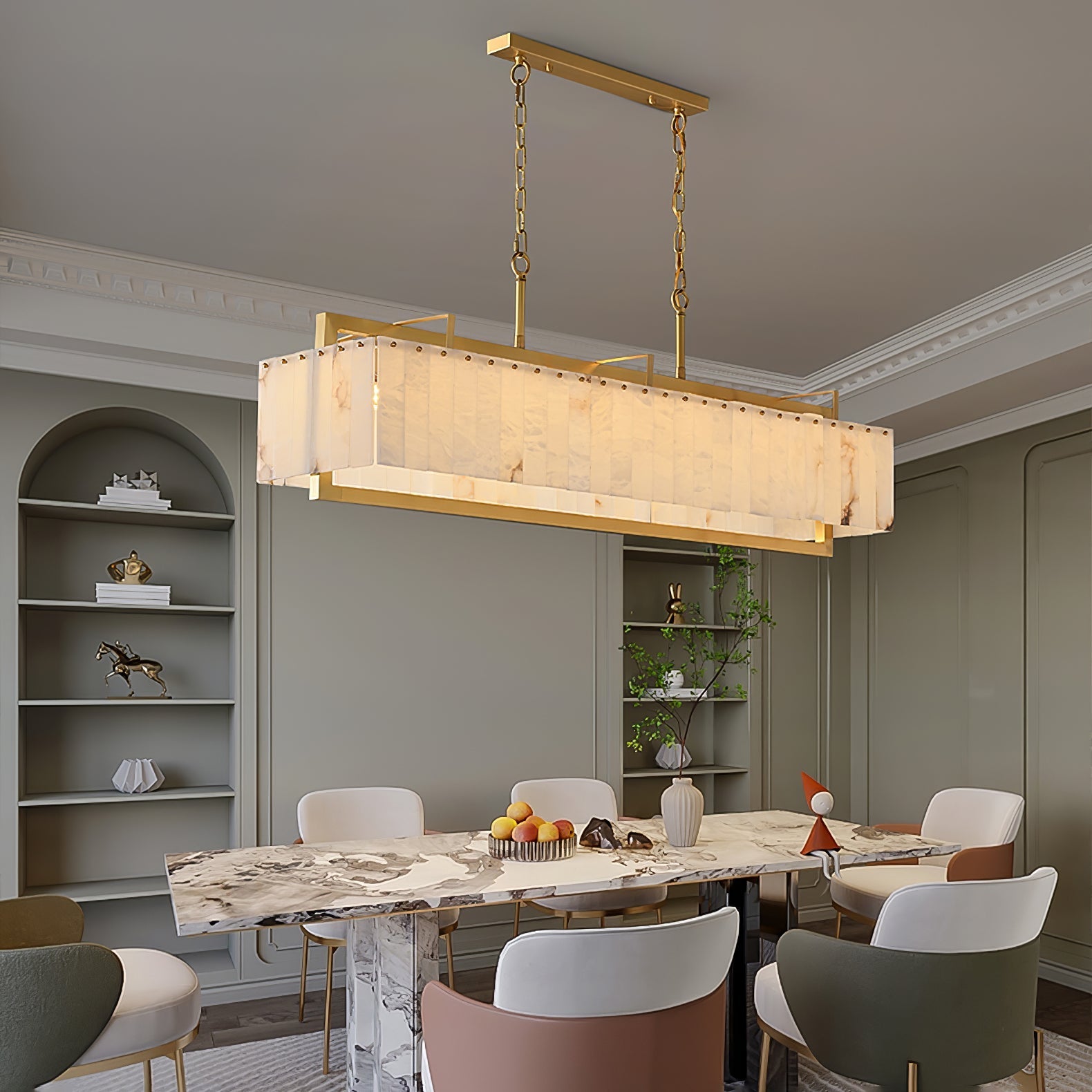 Aether Rectangular Alabaster Pendant Light-Neutral Decor
