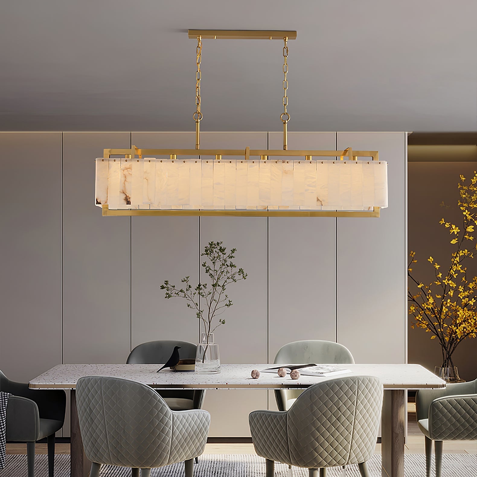 Aether Rectangular Alabaster Pendant Light-Neutral Decor