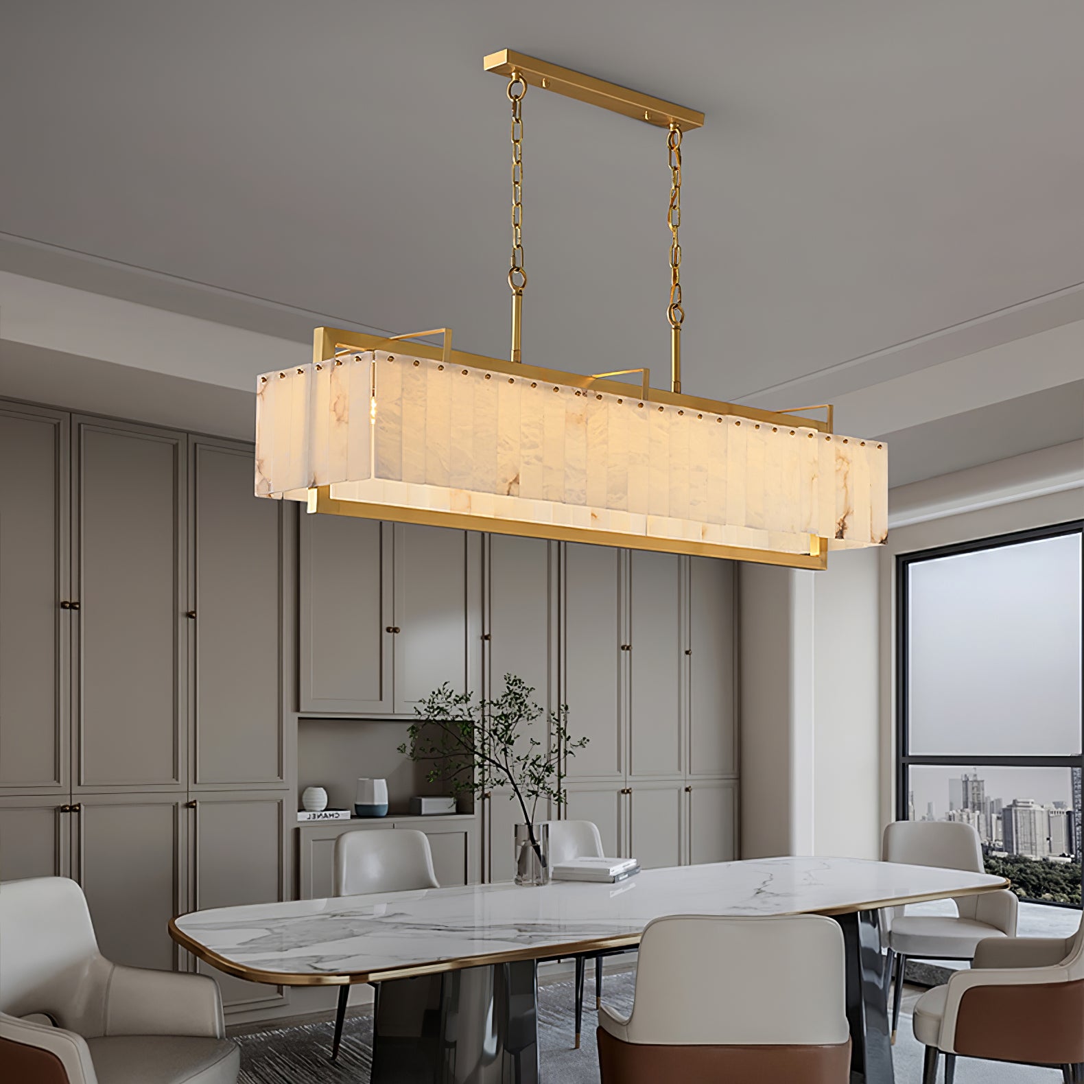 Aether Rectangular Alabaster Pendant Light-Neutral Decor