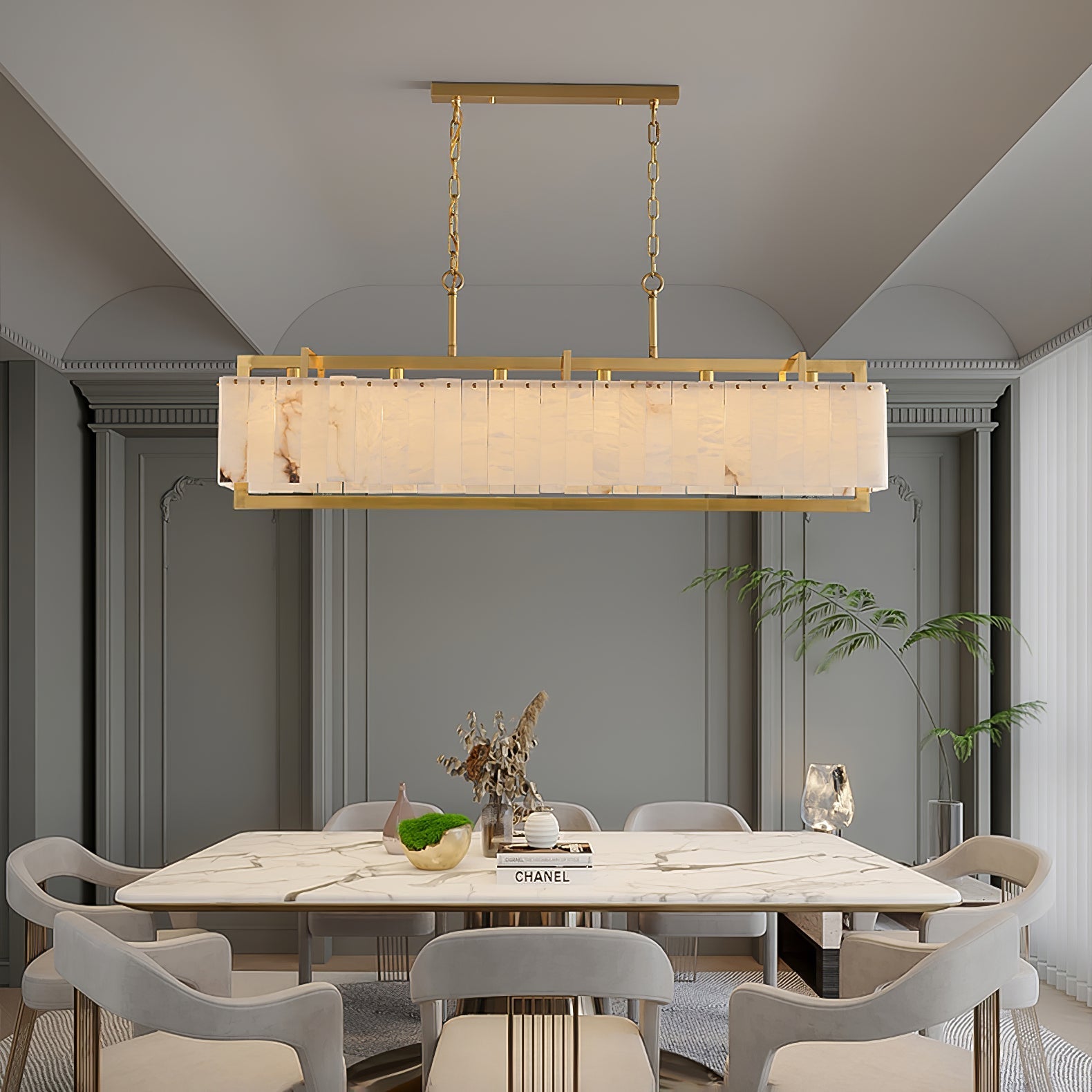 Aether Rectangular Alabaster Pendant Light-Neutral Decor