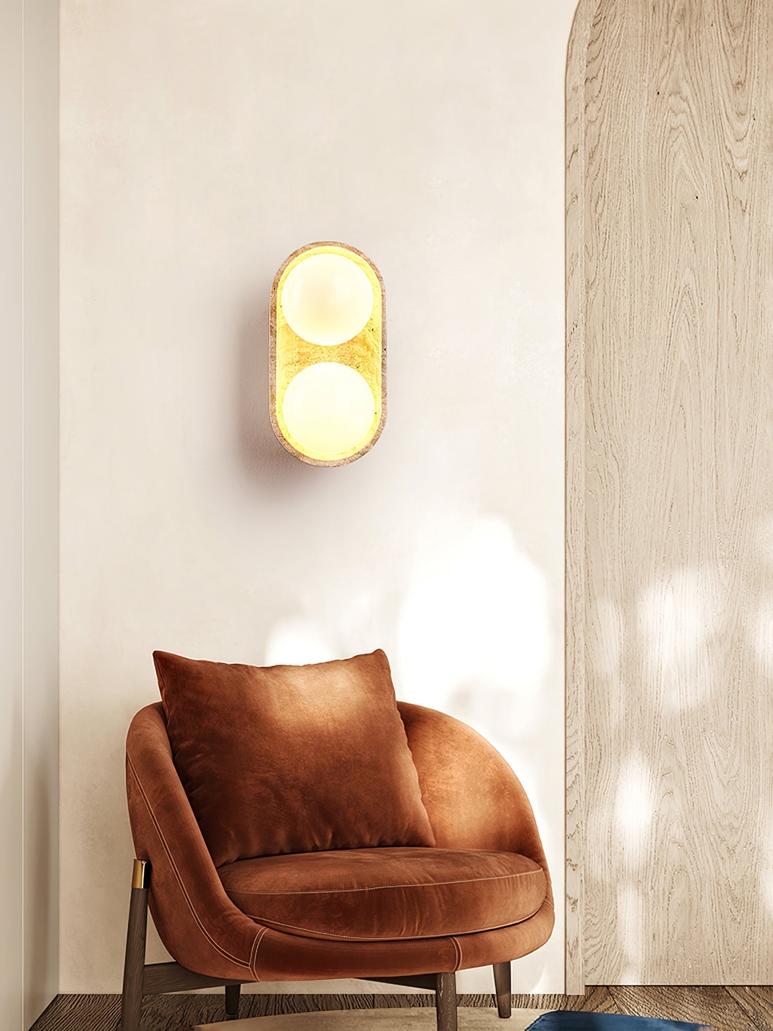 Trio Globe Travertine Wall Sconce-Neutral Decor