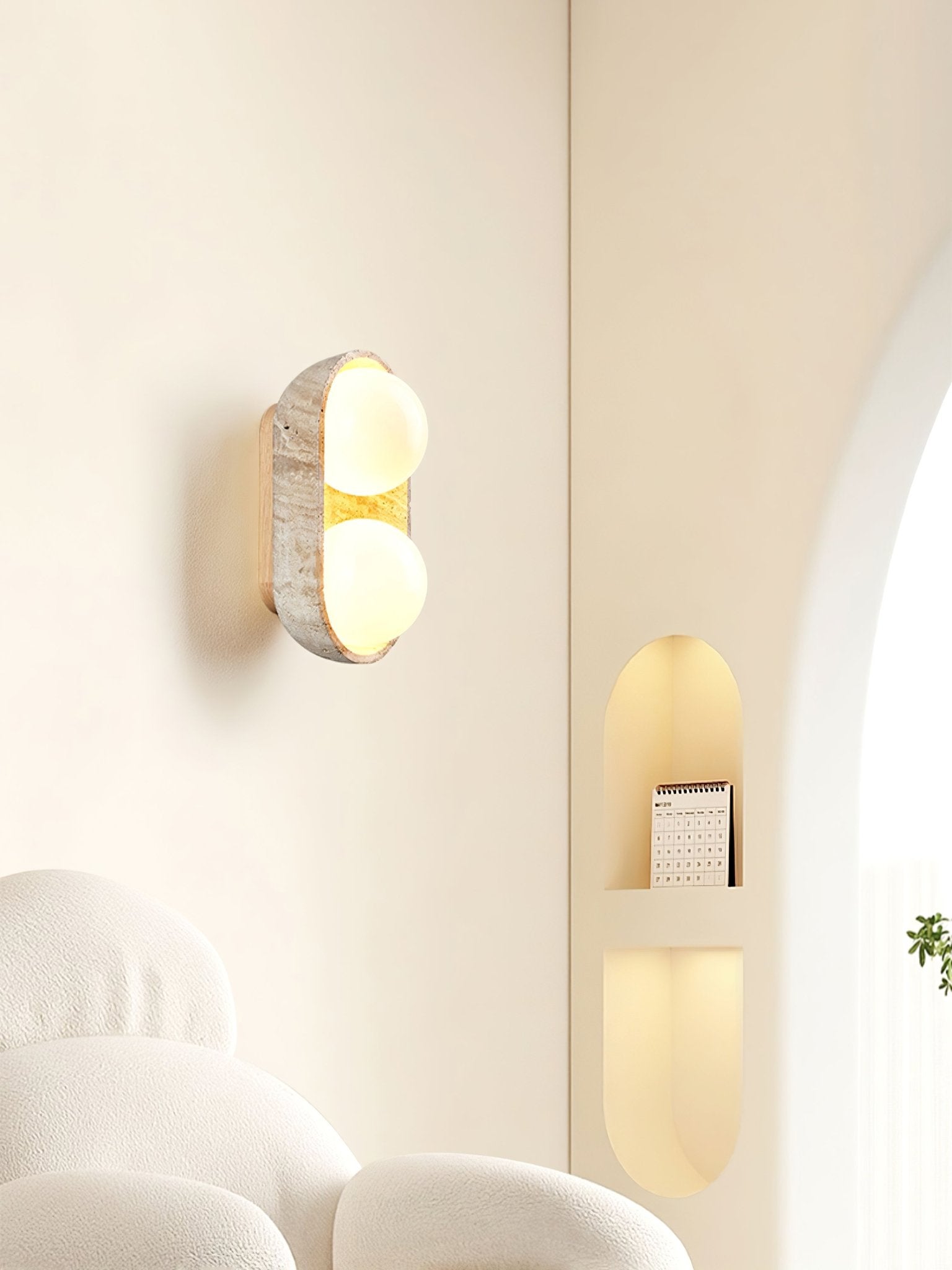 Trio Globe Travertine Wall Sconce-Neutral Decor