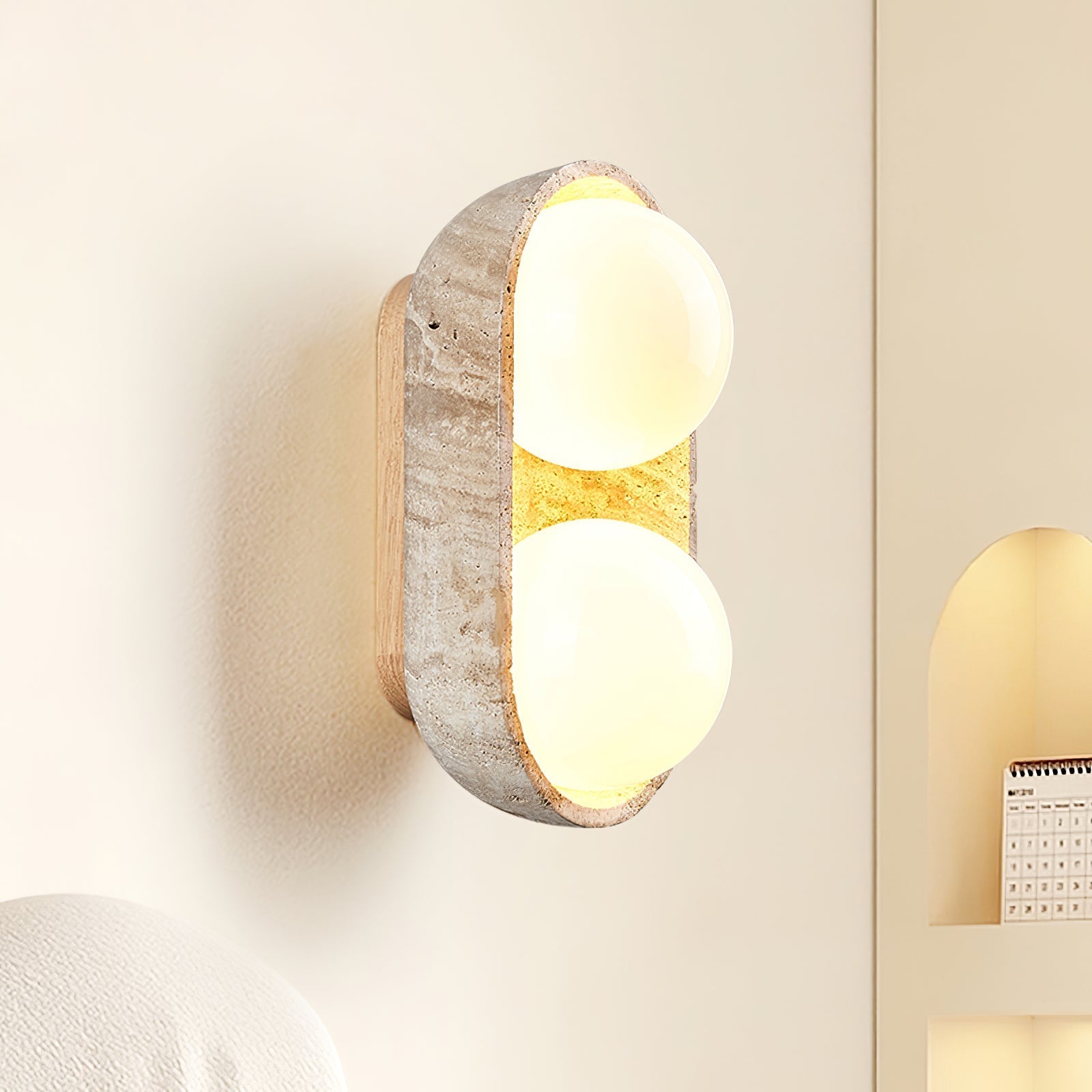 Trio Globe Travertine Wall Sconce-Neutral Decor