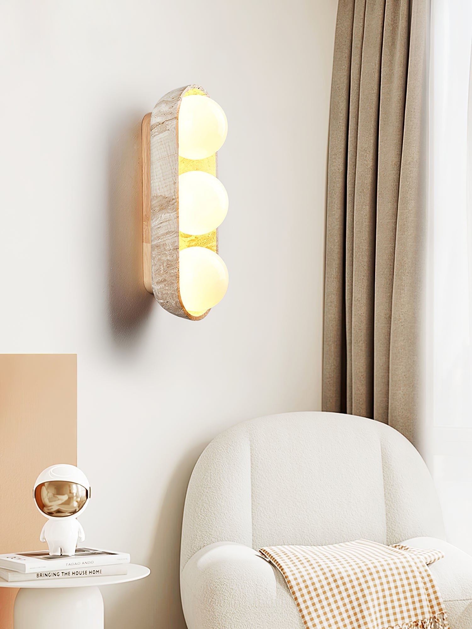 Trio Globe Travertine Wall Sconce-Neutral Decor