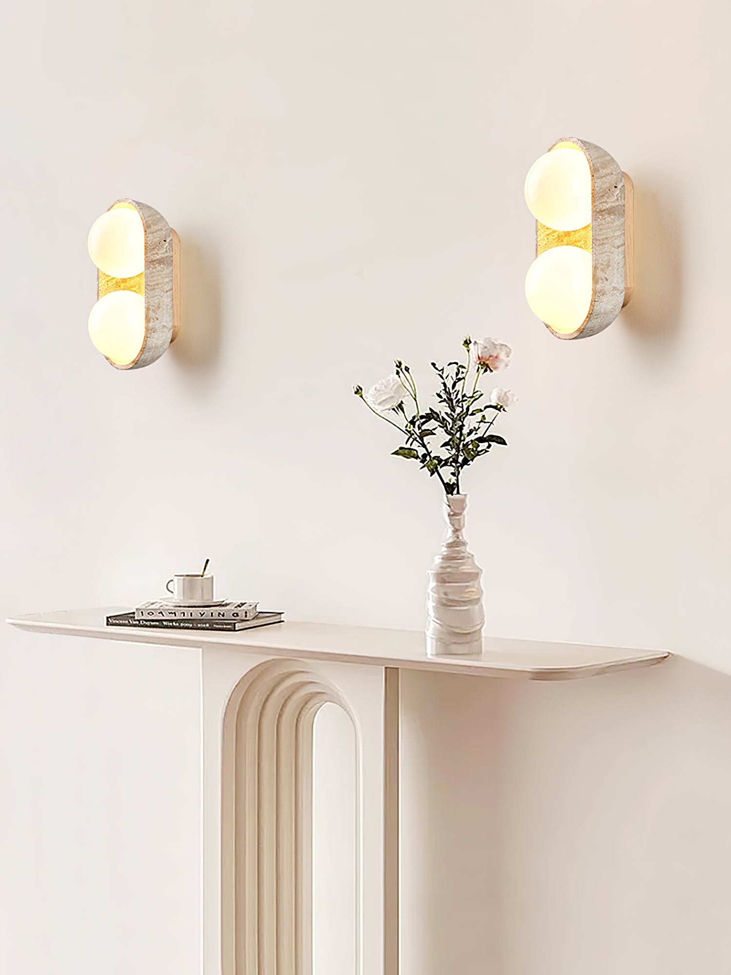 Trio Globe Travertine Wall Sconce-Neutral Decor