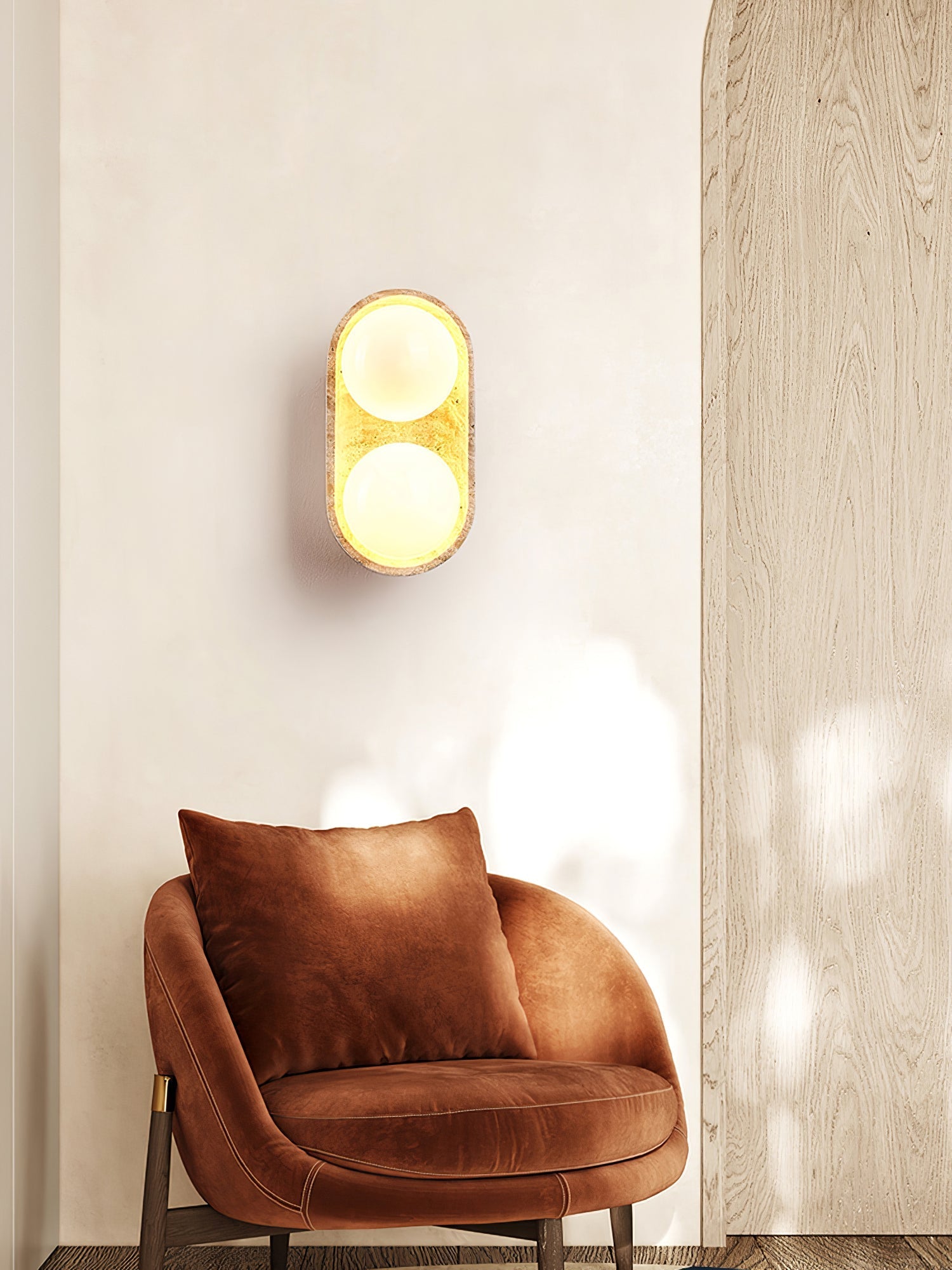 Trio Globe Travertine Wall Sconce-Neutral Decor